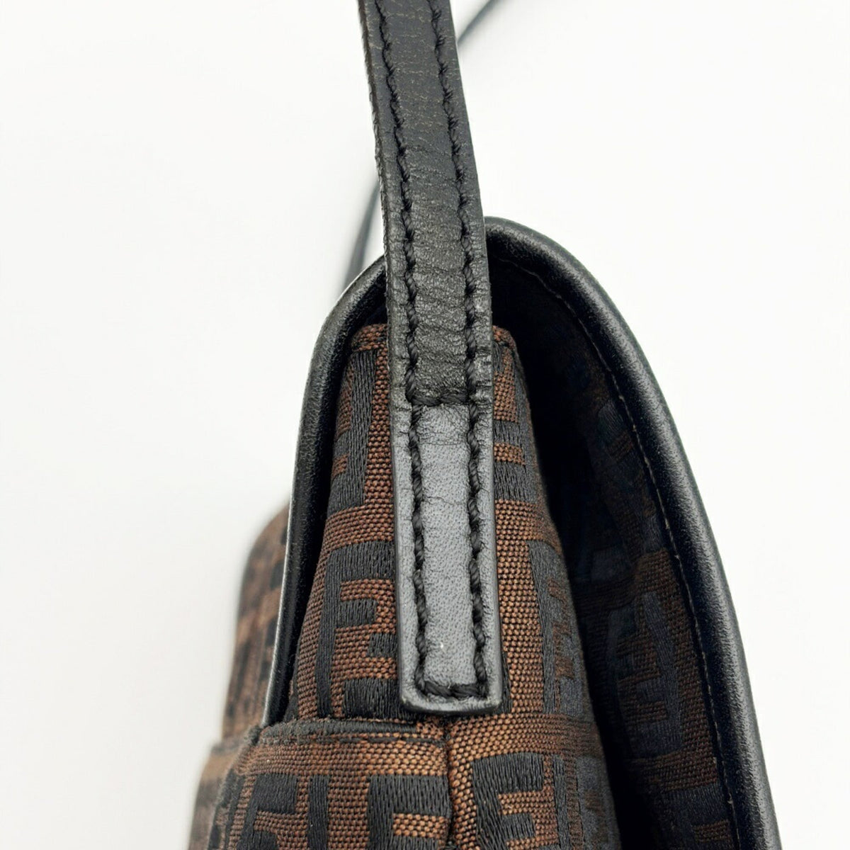 Fendi Zucca Black Brown Canvas Leather Shoulder Bag (Pre-Owned)