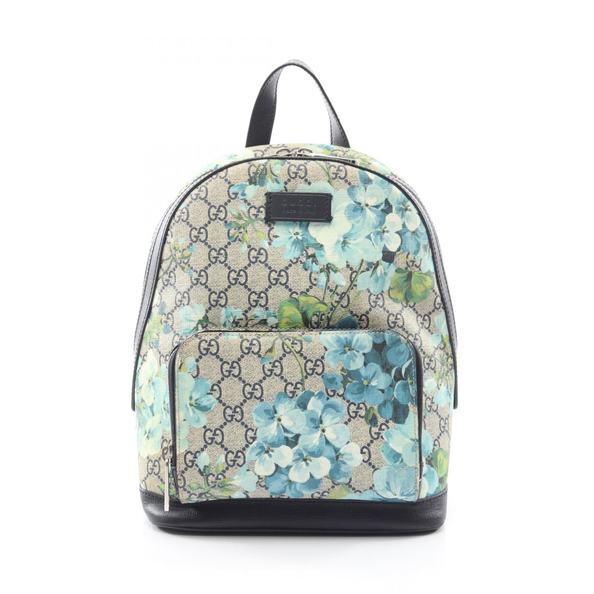 Gucci Beige Blue Navy Coated Canvas Leather Backpack (Pre-Owned)