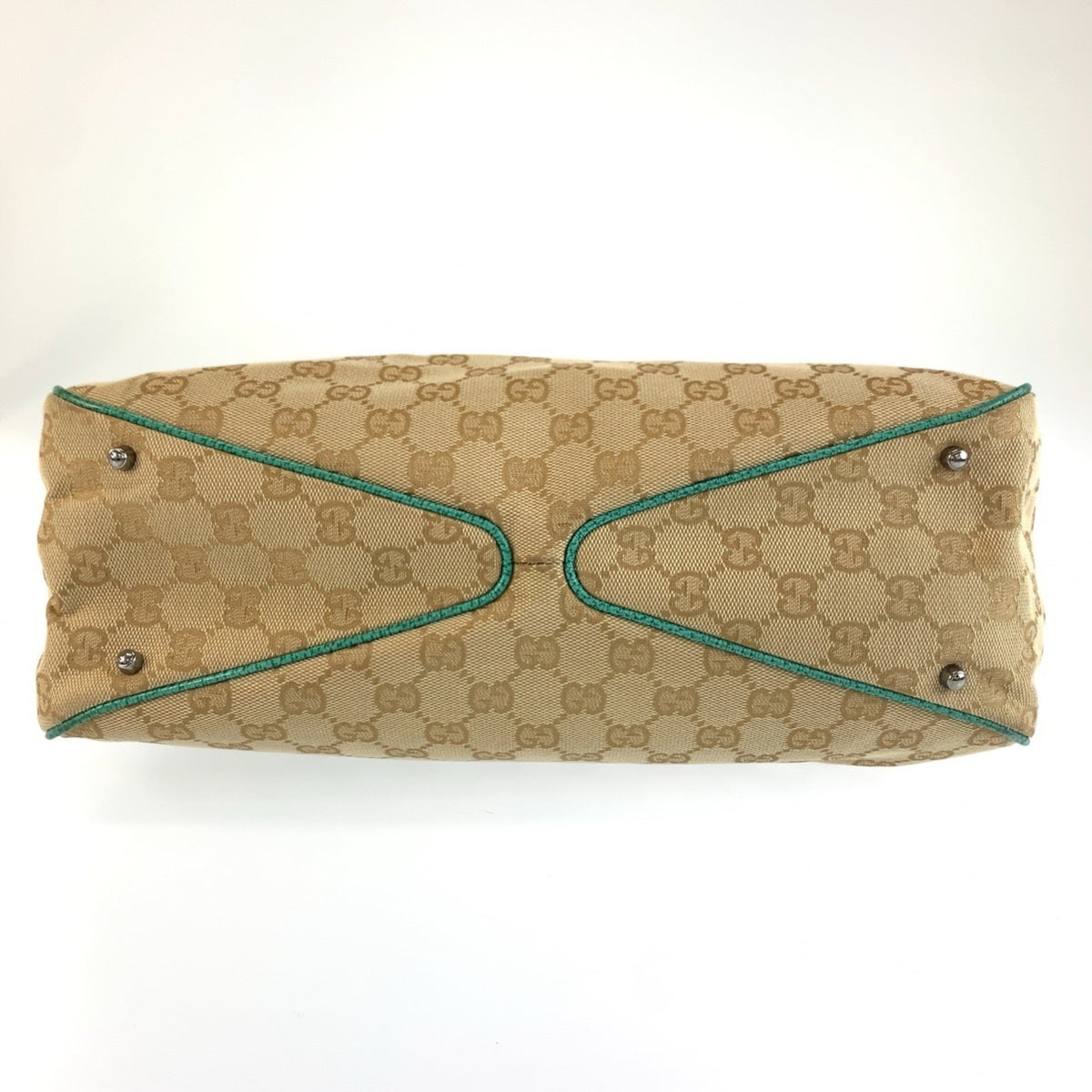 Gucci Gg Canvas Beige Green Gg Canvas Shoulder Bag Tote Bag (Pre-Owned)