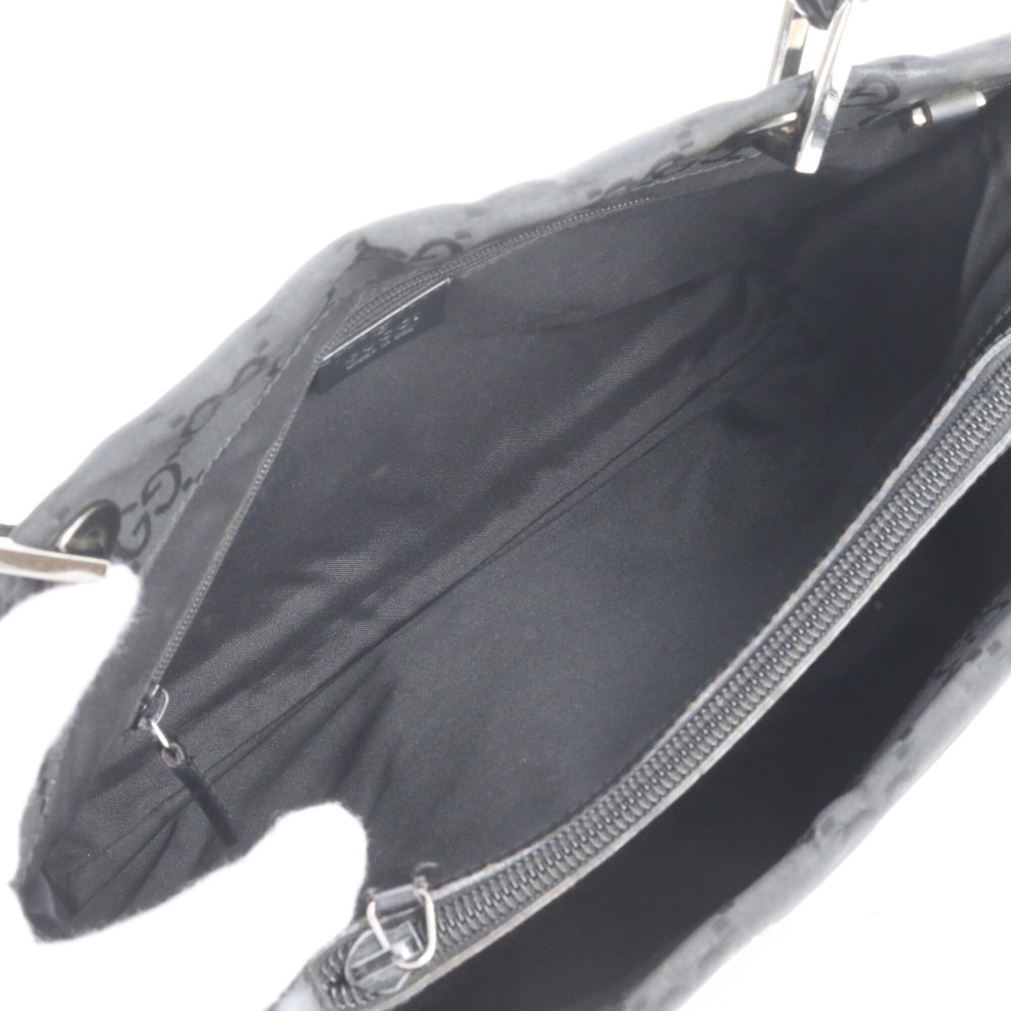 Gucci Bamboo Black Leather Nylon Handbag Shoulder Bag Tote Bag (Pre-Owned)