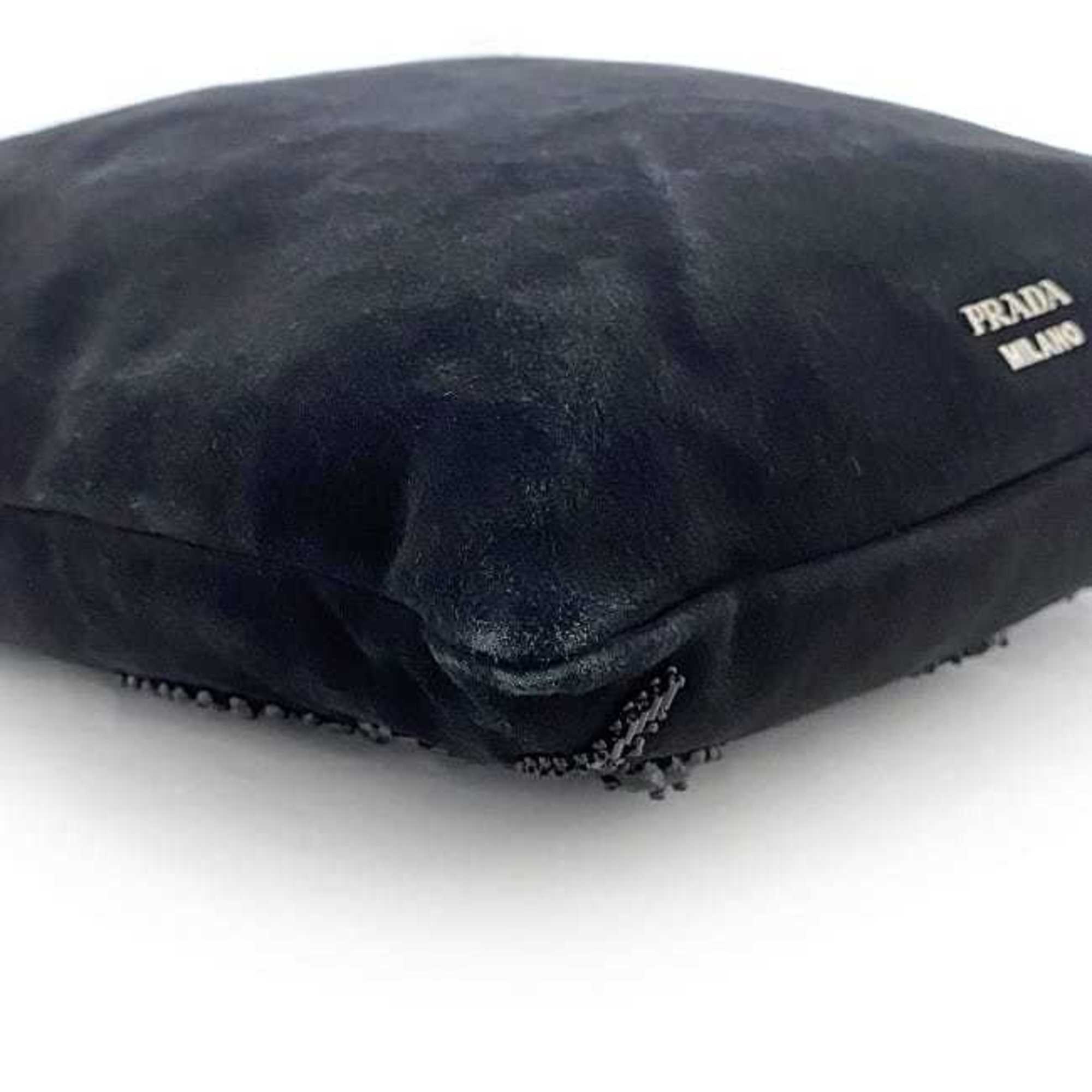 Prada Black Nero Suede Beads Handbag (Pre-Owned)