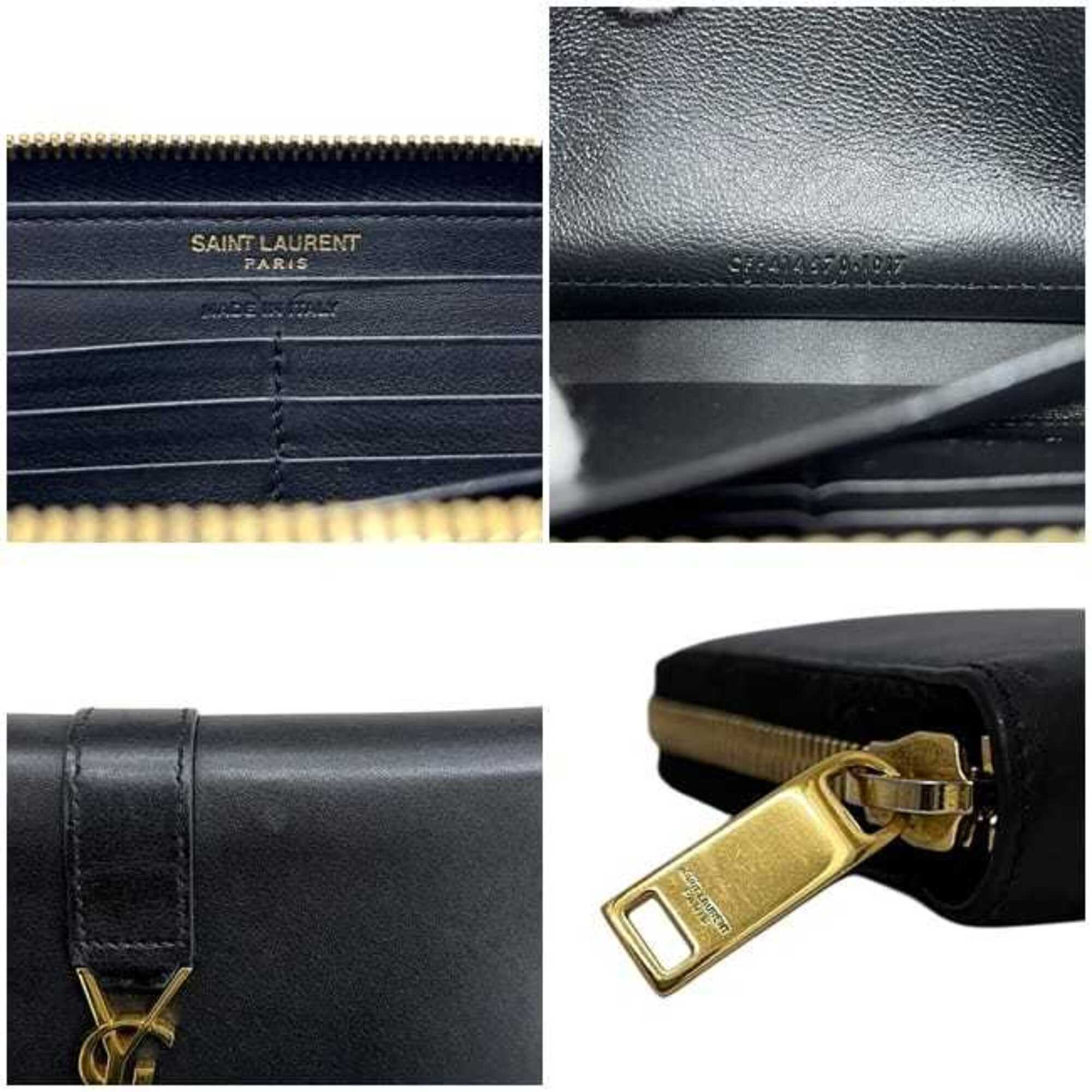 Saint Laurent Black Leather Long Wallet (Bi-Fold) (Pre-Owned)