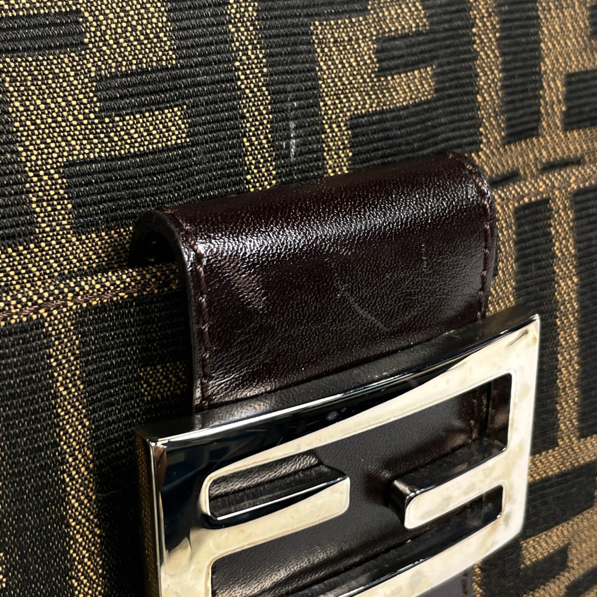 Fendi Brown Canvas Leather Handbag Shoulder Bag (Pre-Owned)