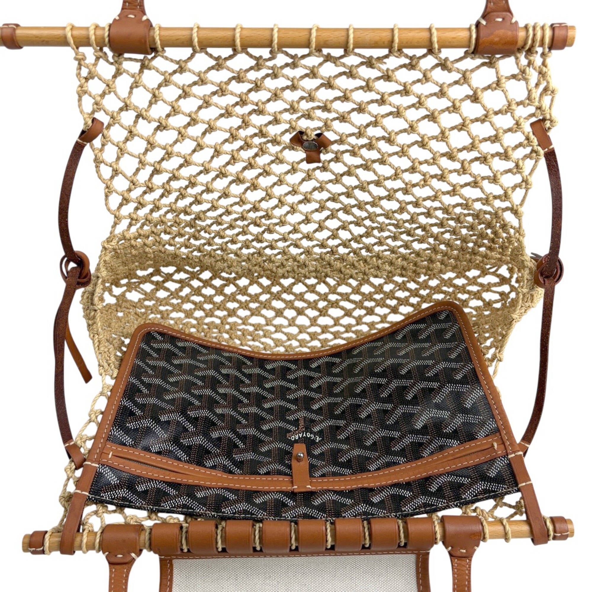 Goyard Beige Black Brown Raffia Coated Canvas Leather Shoulder Bag (Pre-Owned)
