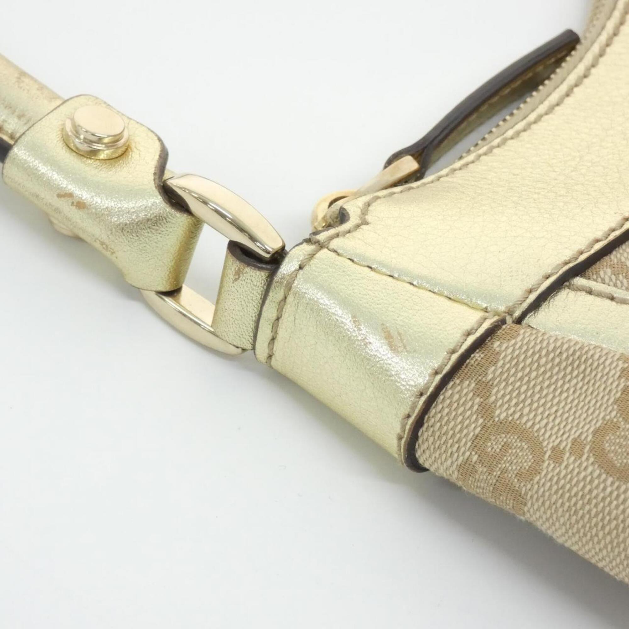 Gucci Beige Metallic Beige Gg Canvas Leather Shoulder Bag (Pre-Owned)