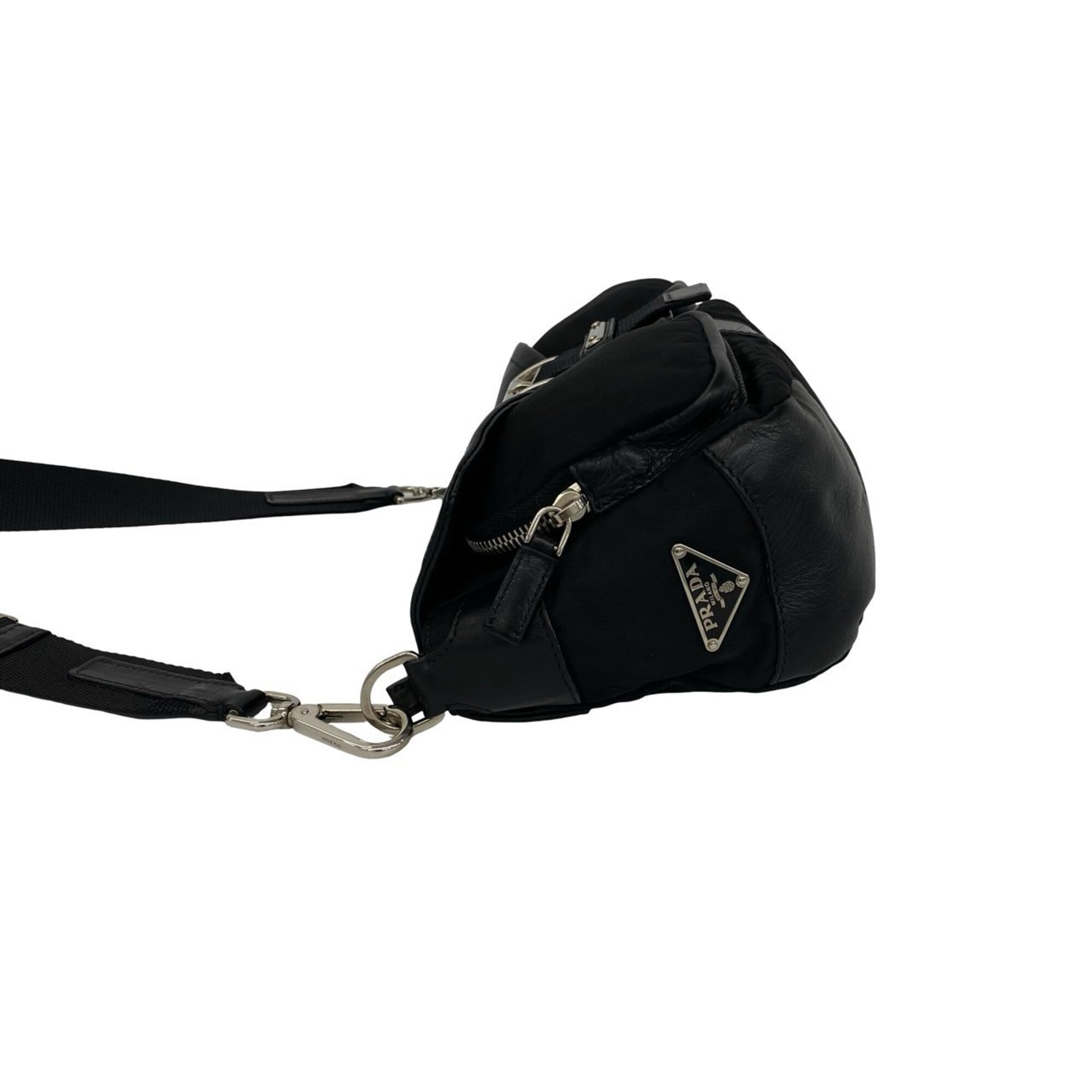 Prada Black Leather Nylon Handbag Shoulder Bag (Pre-Owned)