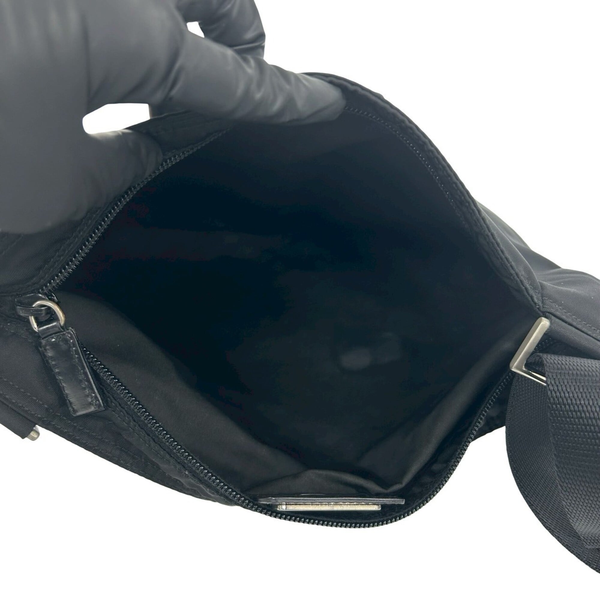 Prada Black Nylon Leather Pochette Shoulder Bag (Pre-Owned)