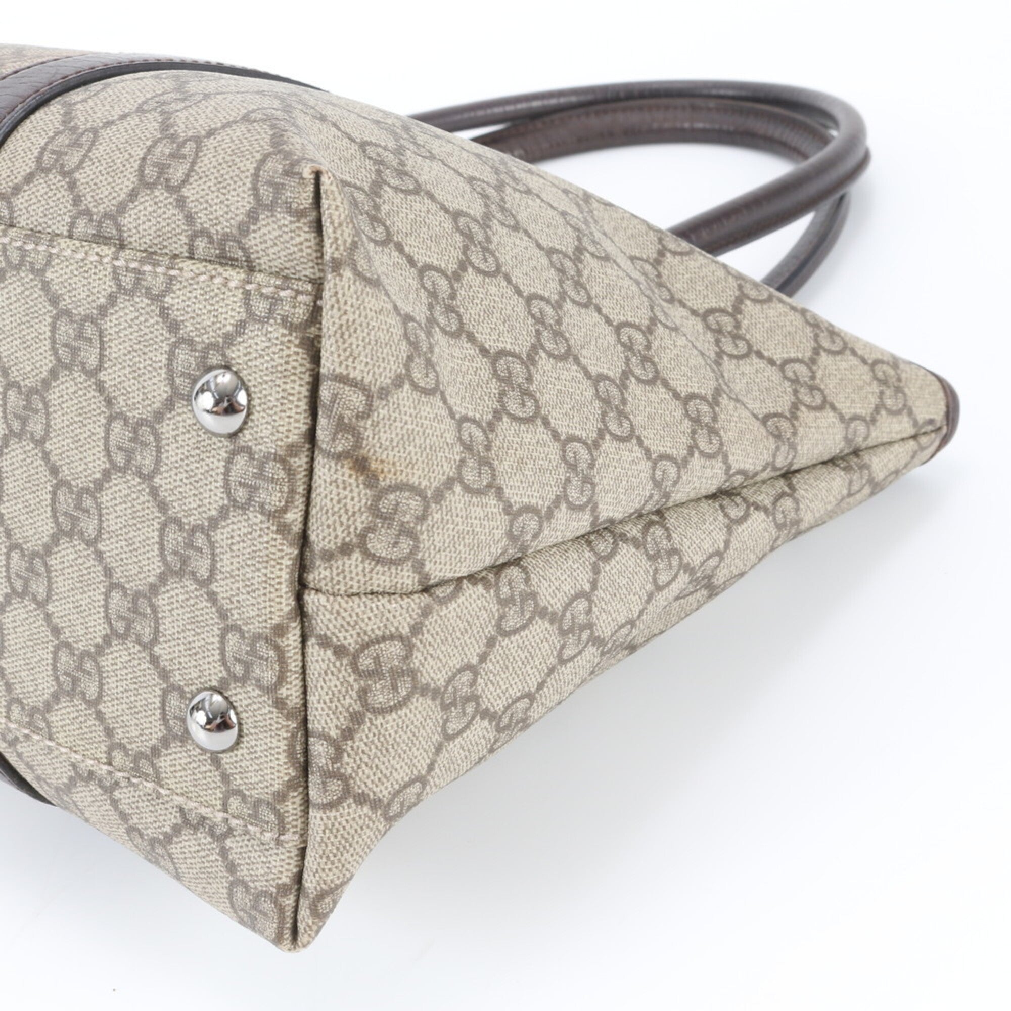 Gucci Beige Brown Leather Coated Canvas Handbag Shoulder Bag Tote Bag (Pre-Owned)
