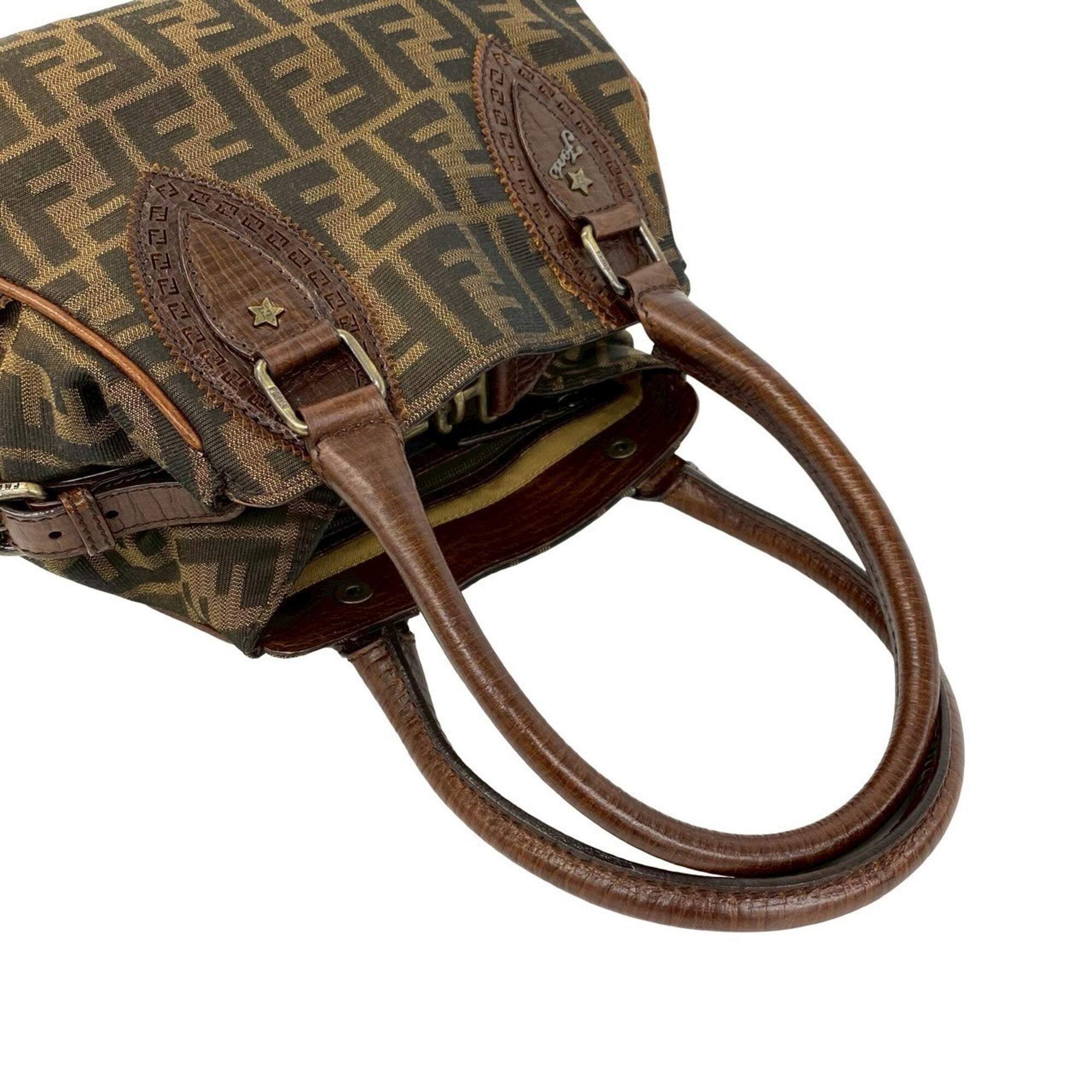 Fendi Black Brown Canvas Leather Handbag Tote Bag (Pre-Owned)