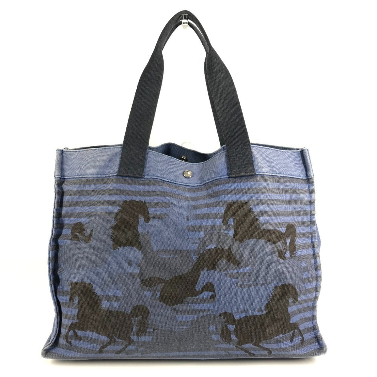 Hermes Black Blue Cotton Handbag Pouch Shoulder Bag Tote Bag (Pre-Owned)