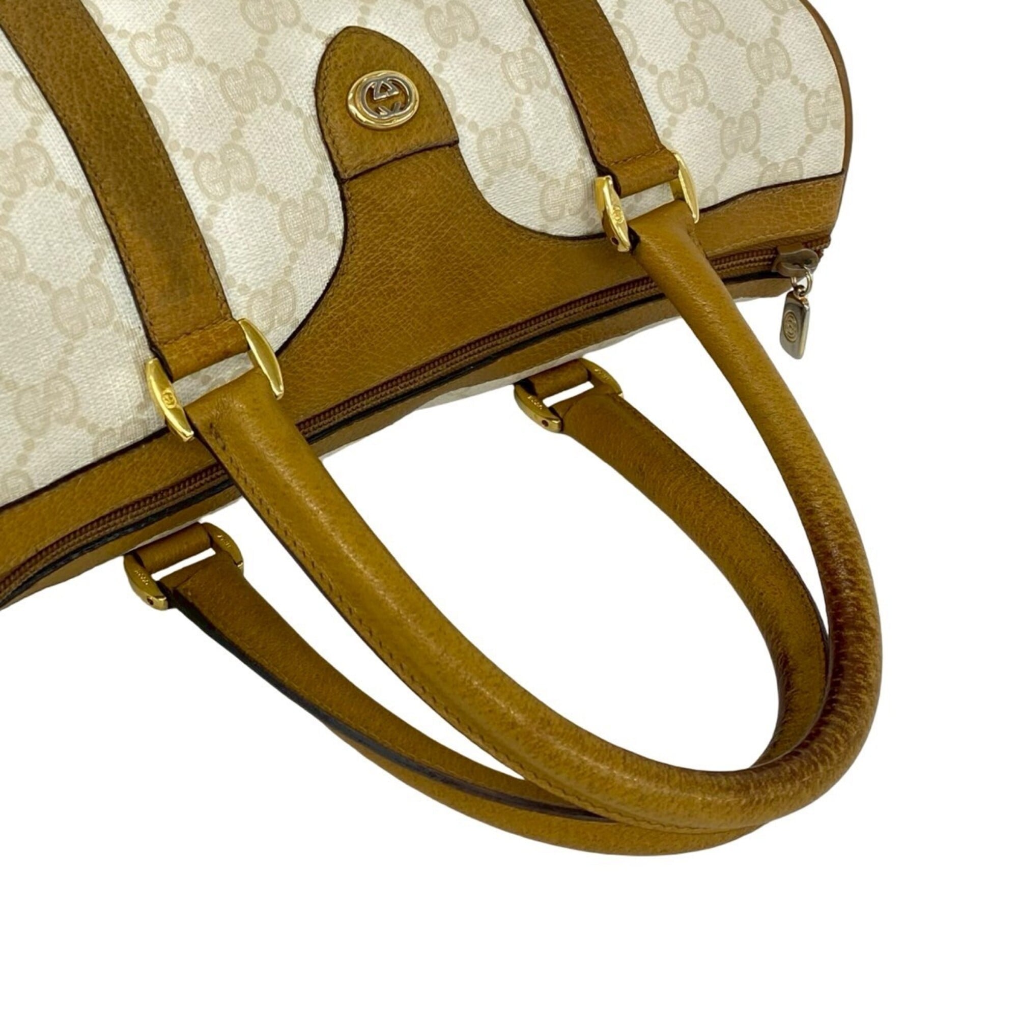 Gucci Brown White Leather Pvc Boston Bag Handbag (Pre-Owned)