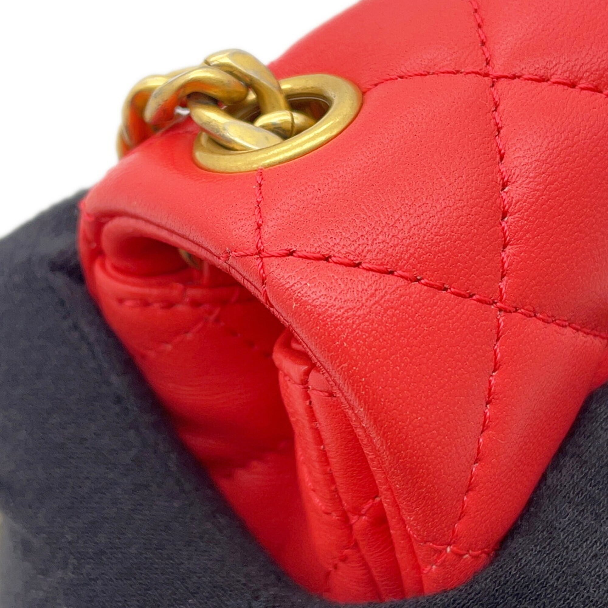 Chanel Coral Red Leather Handbag Shoulder Bag (Pre-Owned)