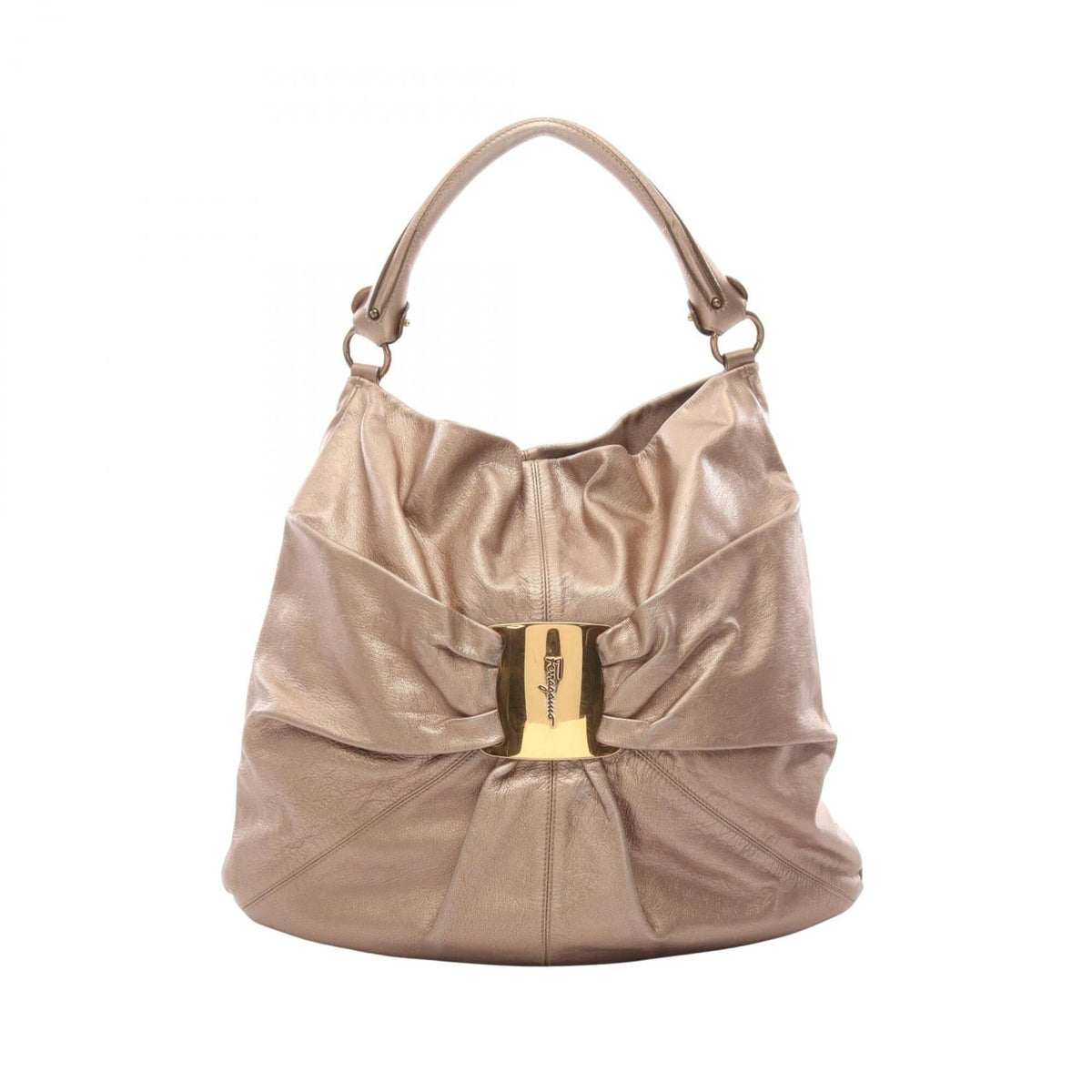 Salvatore Ferragamo Gold Leather Handbag Shoulder Bag (Pre-Owned)