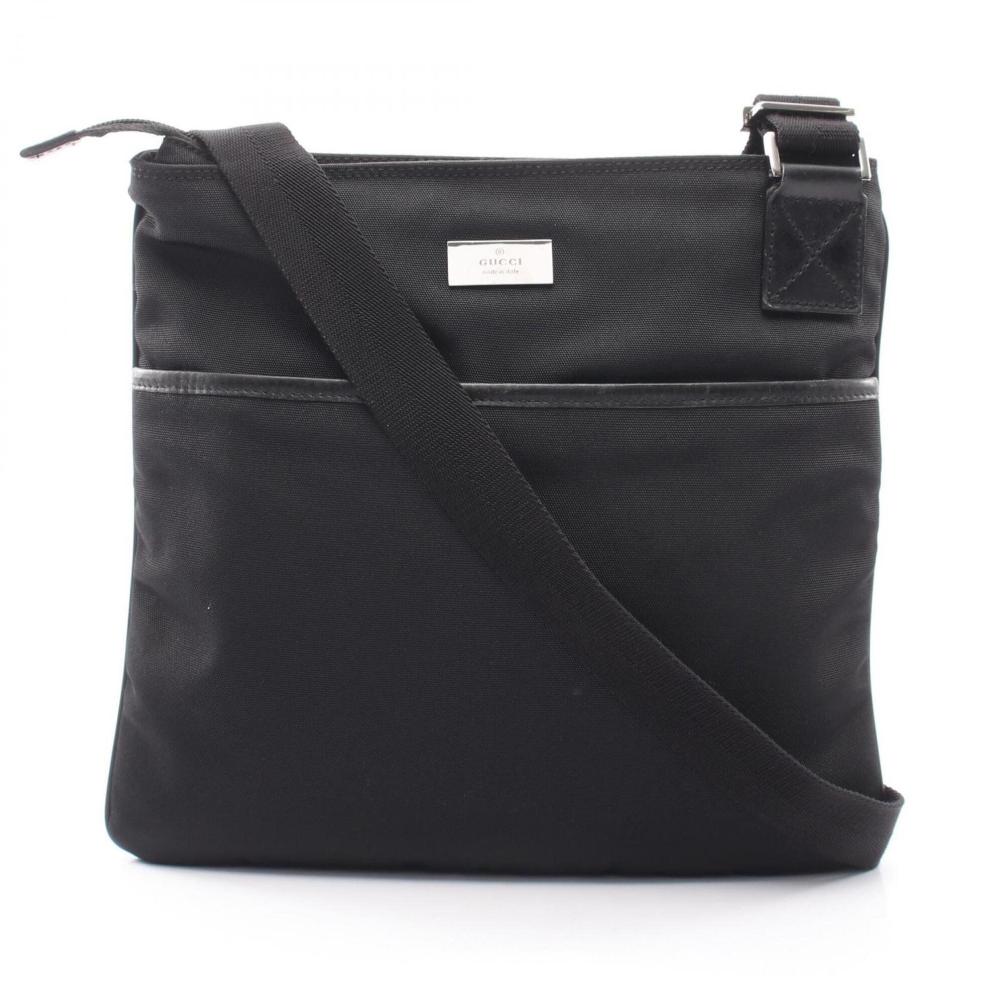Gucci Black Leather Nylon Canvas Handbag Shoulder Bag (Pre-Owned)