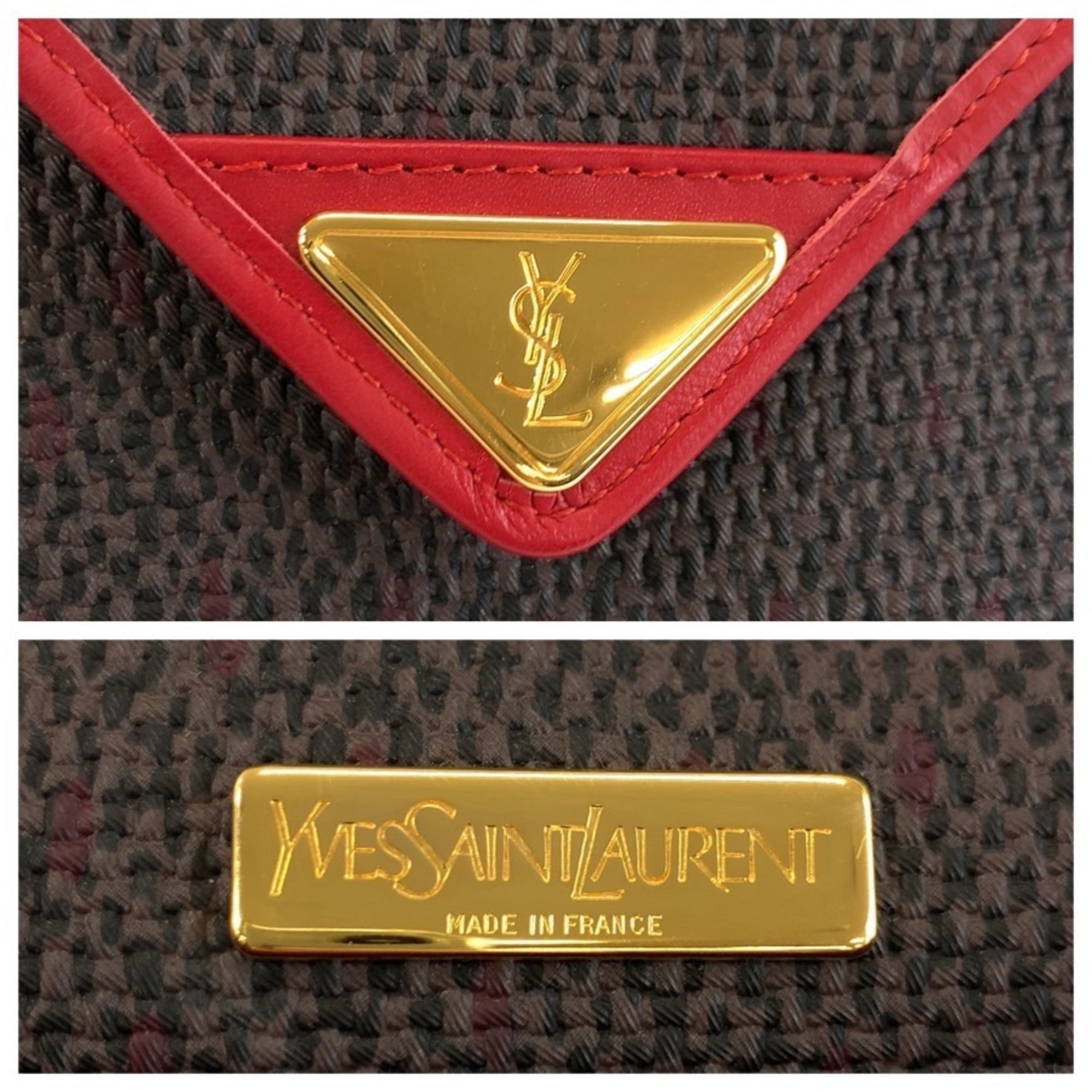 Yves Saint Laurent Gray Red Color Pvc Leather Pochette Shoulder Bag (Pre-Owned)