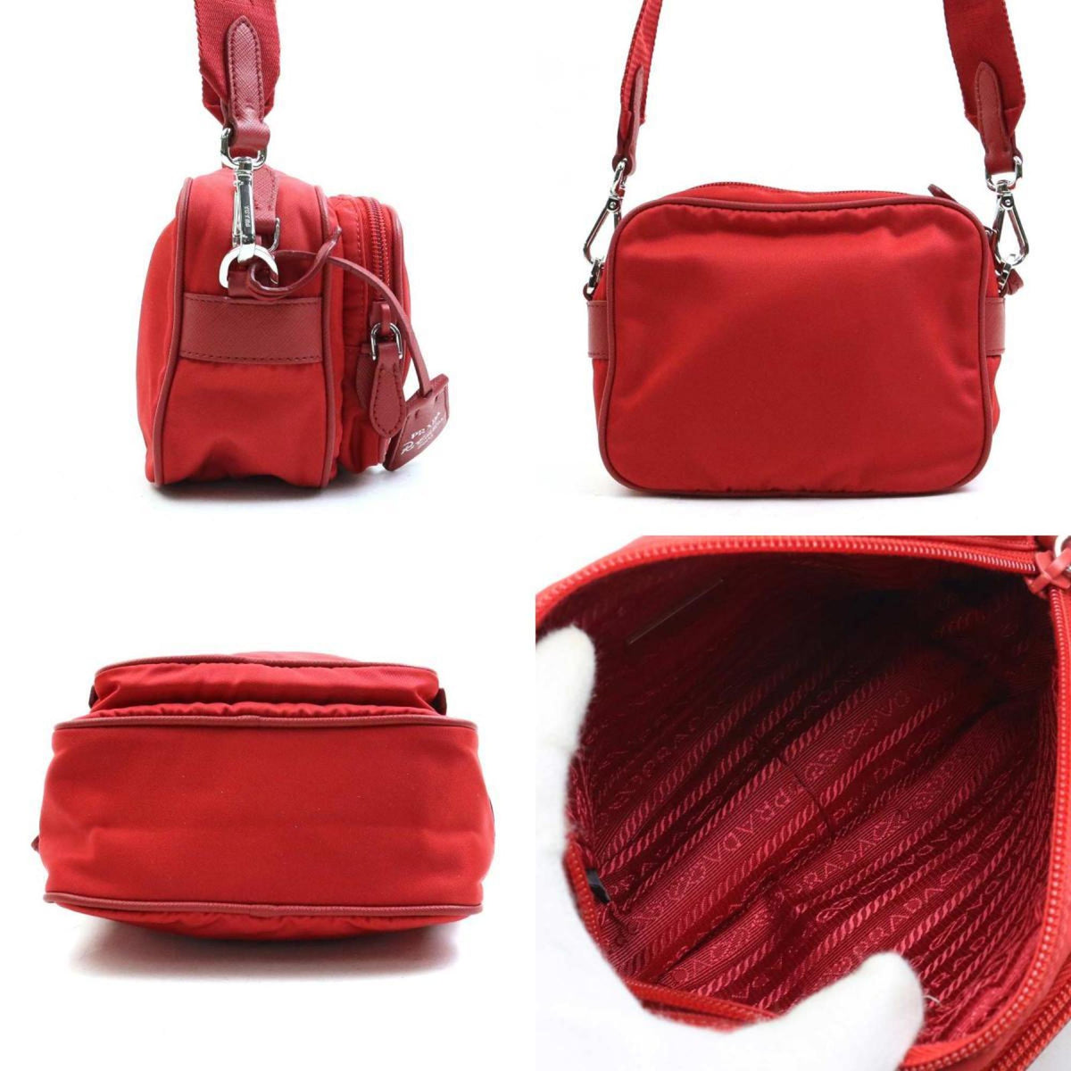 Prada Red Color Nylon Shoulder Bag (Pre-Owned)