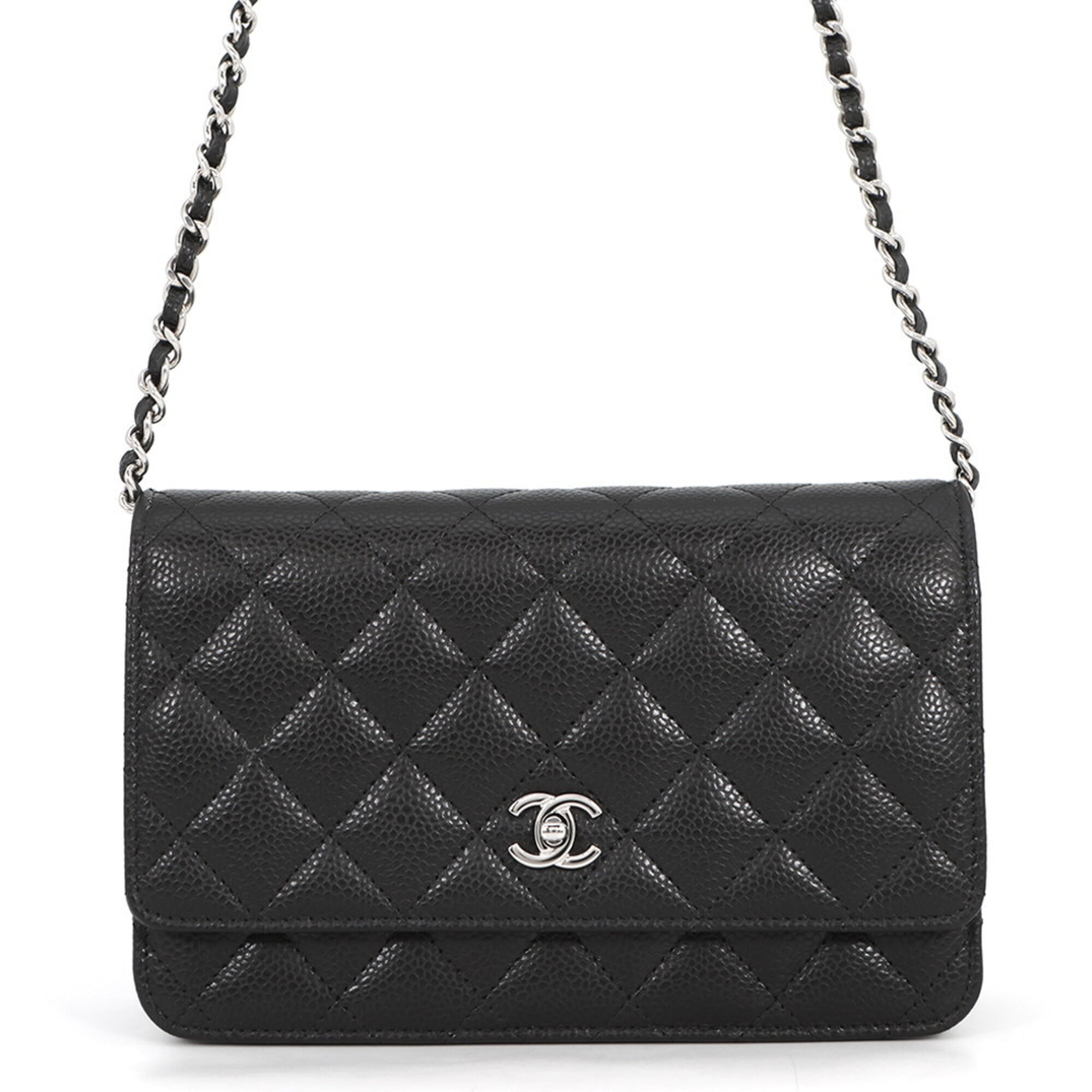 Chanel Matelasse Black Grained Calfskin Chain/Shoulder Wallet (Pre-Owned)