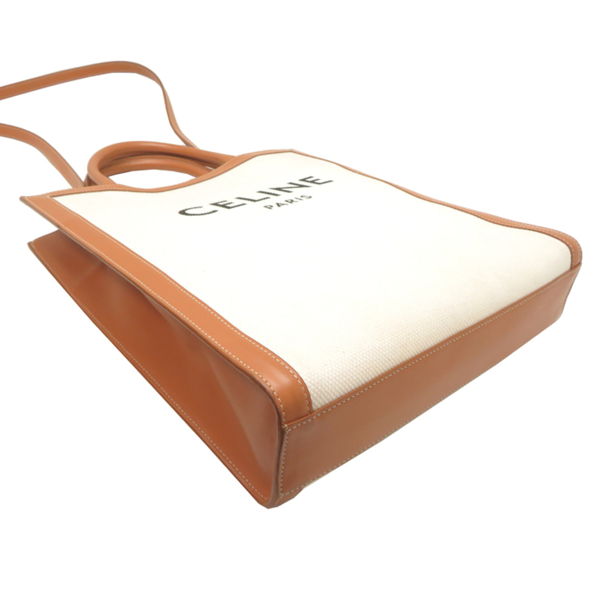 Celine Brown Ivory Canvas Leather Tote Bag (Pre-Owned)