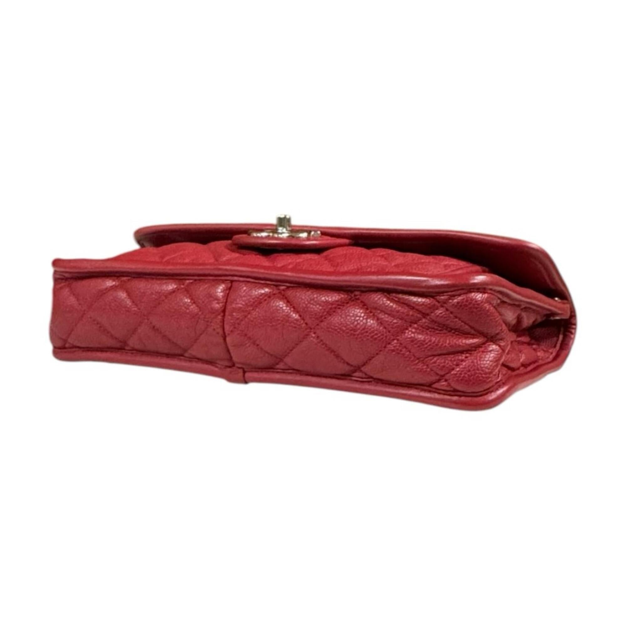 Chanel Matelasse Red Color Leather Grained Calfskin Shoulder Bag (Pre-Owned)