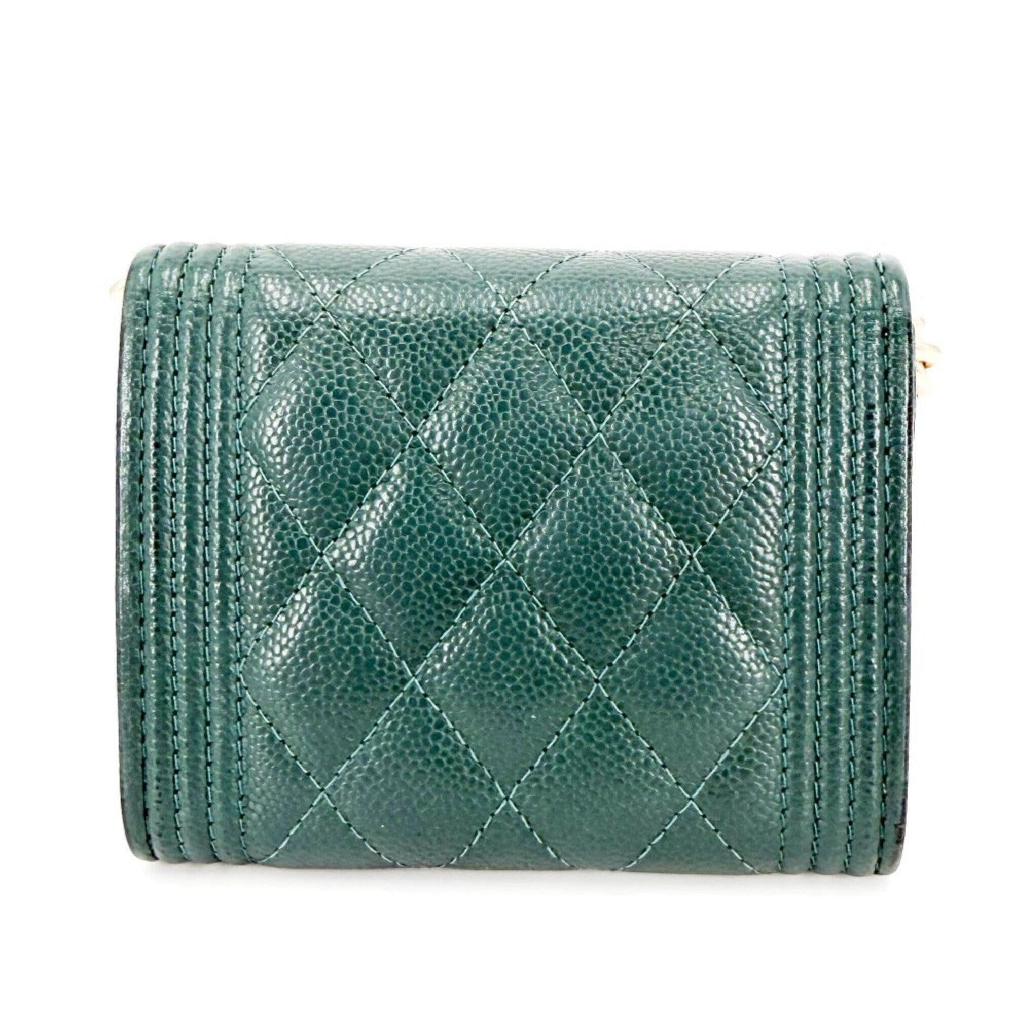 Chanel Matelasse Green Grained Calfskin Chain/Shoulder Wallet (Pre-Owned)