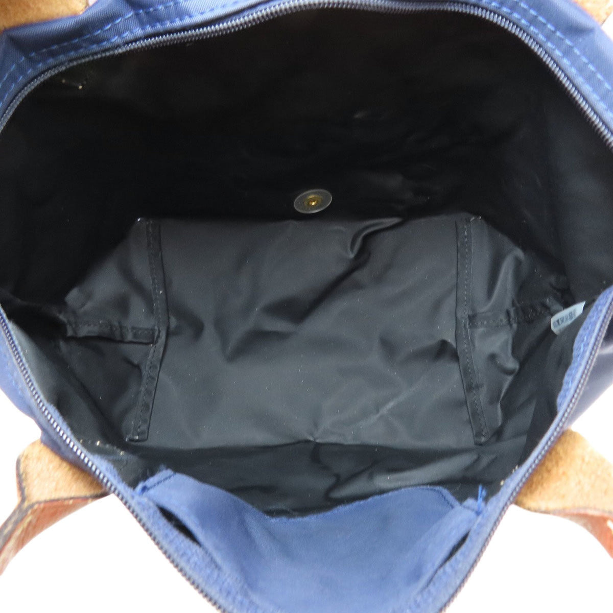 Longchamp Brown Navy Nylon Leather Handbag (Pre-Owned)