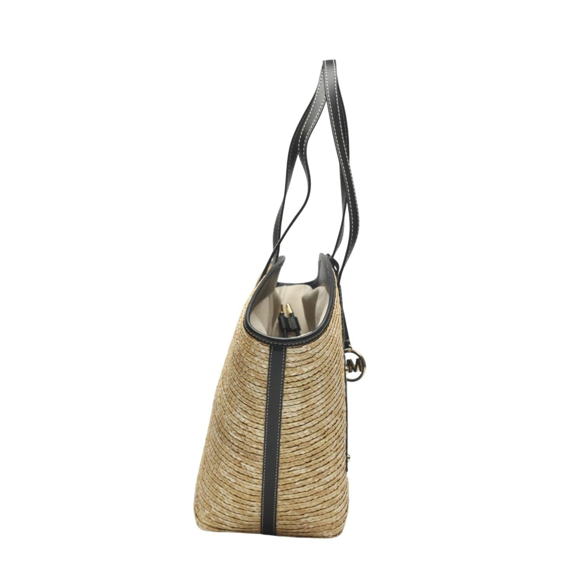 Michael Kors Black Ivory Canvas Leather Handbag (Pre-Owned)