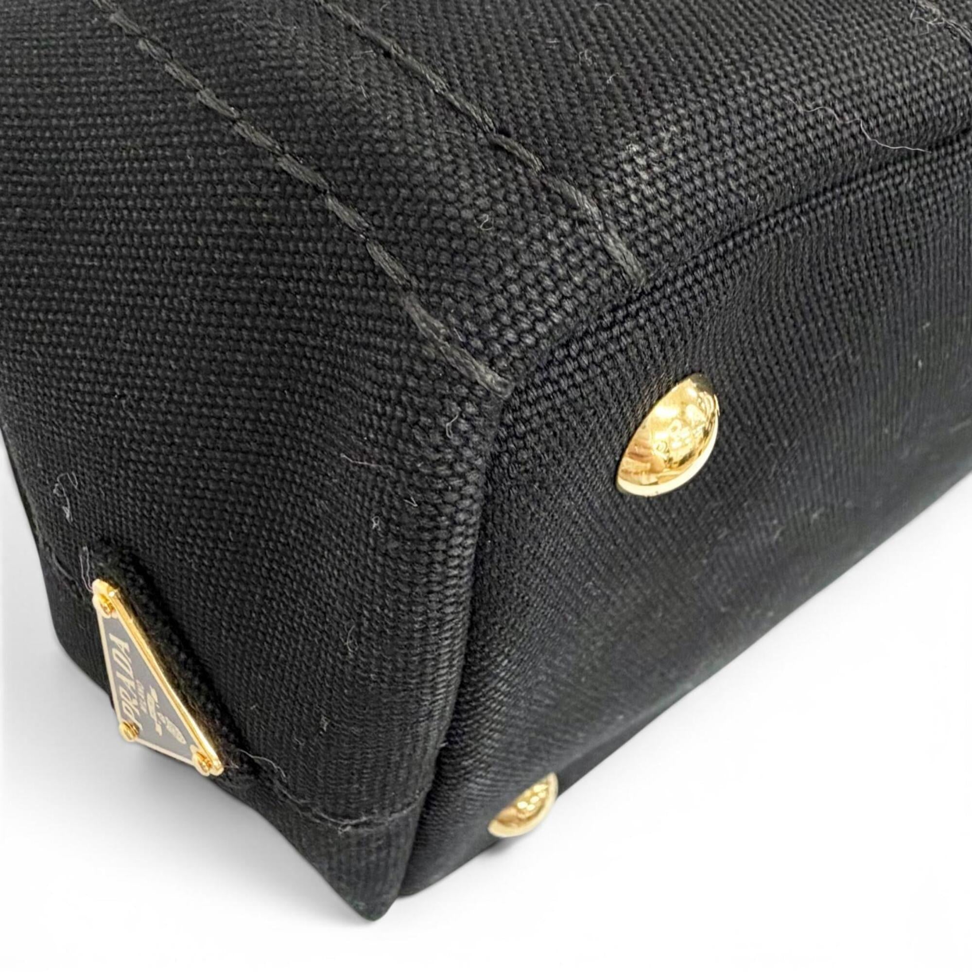 Prada Black Leather Canvas Tote Bag (Pre-Owned)