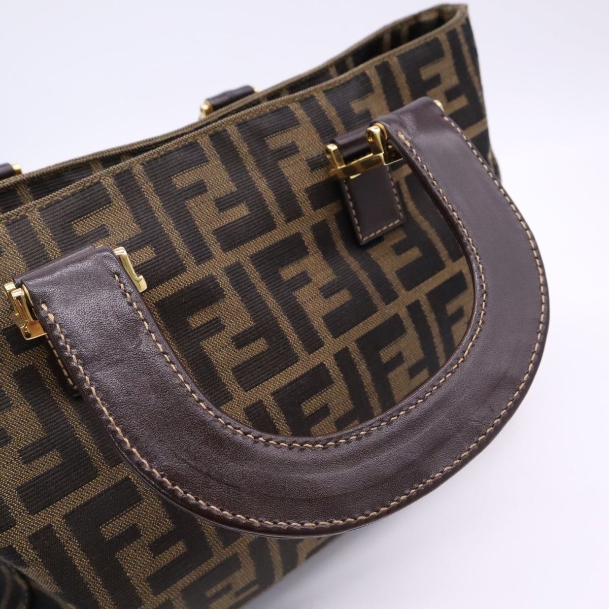Fendi Zucca Brown Canvas Leather Handbag Tote Bag (Pre-Owned)