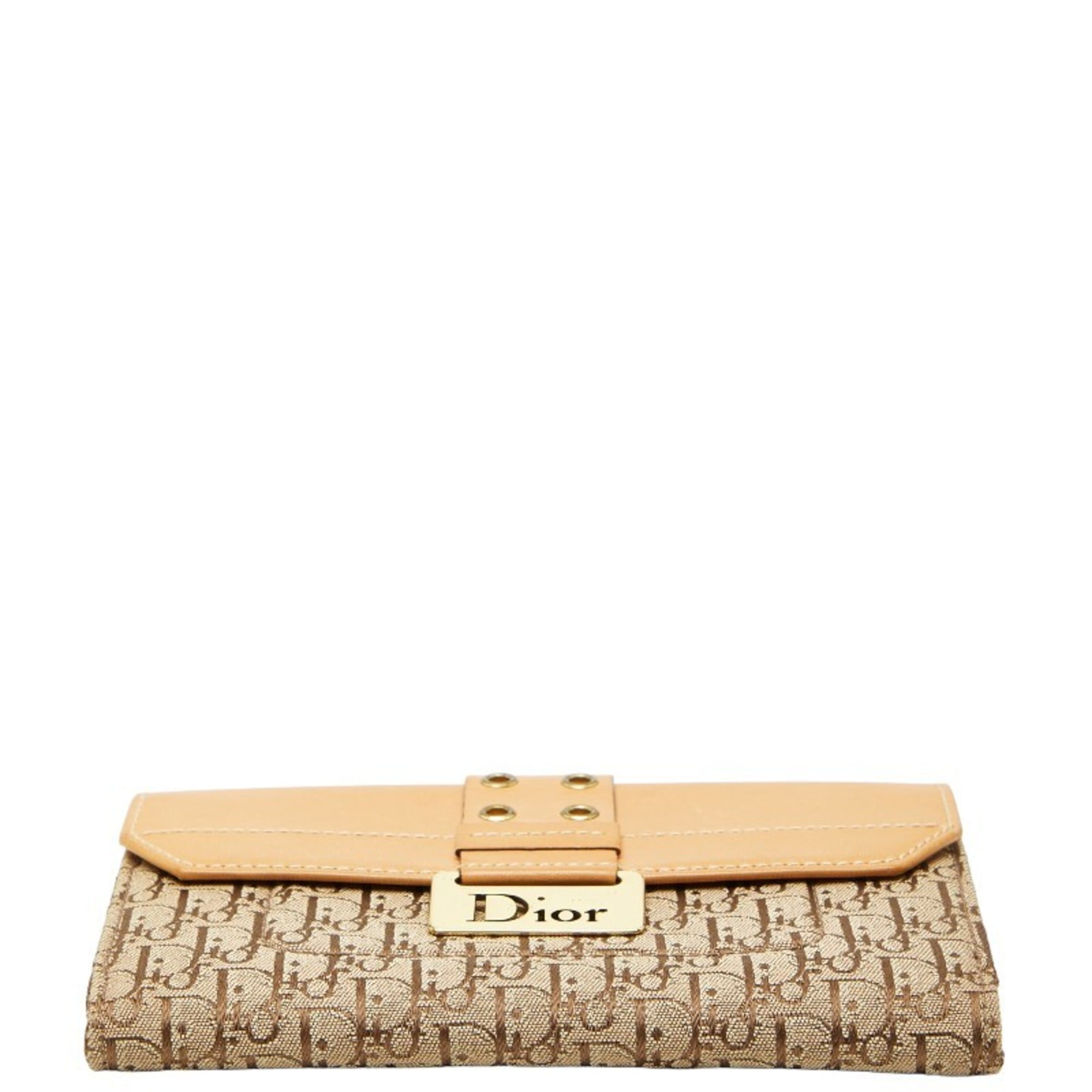 Christian Dior Beige Brown Canvas Leather Long Wallet (Bi-Fold) (Pre-Owned)