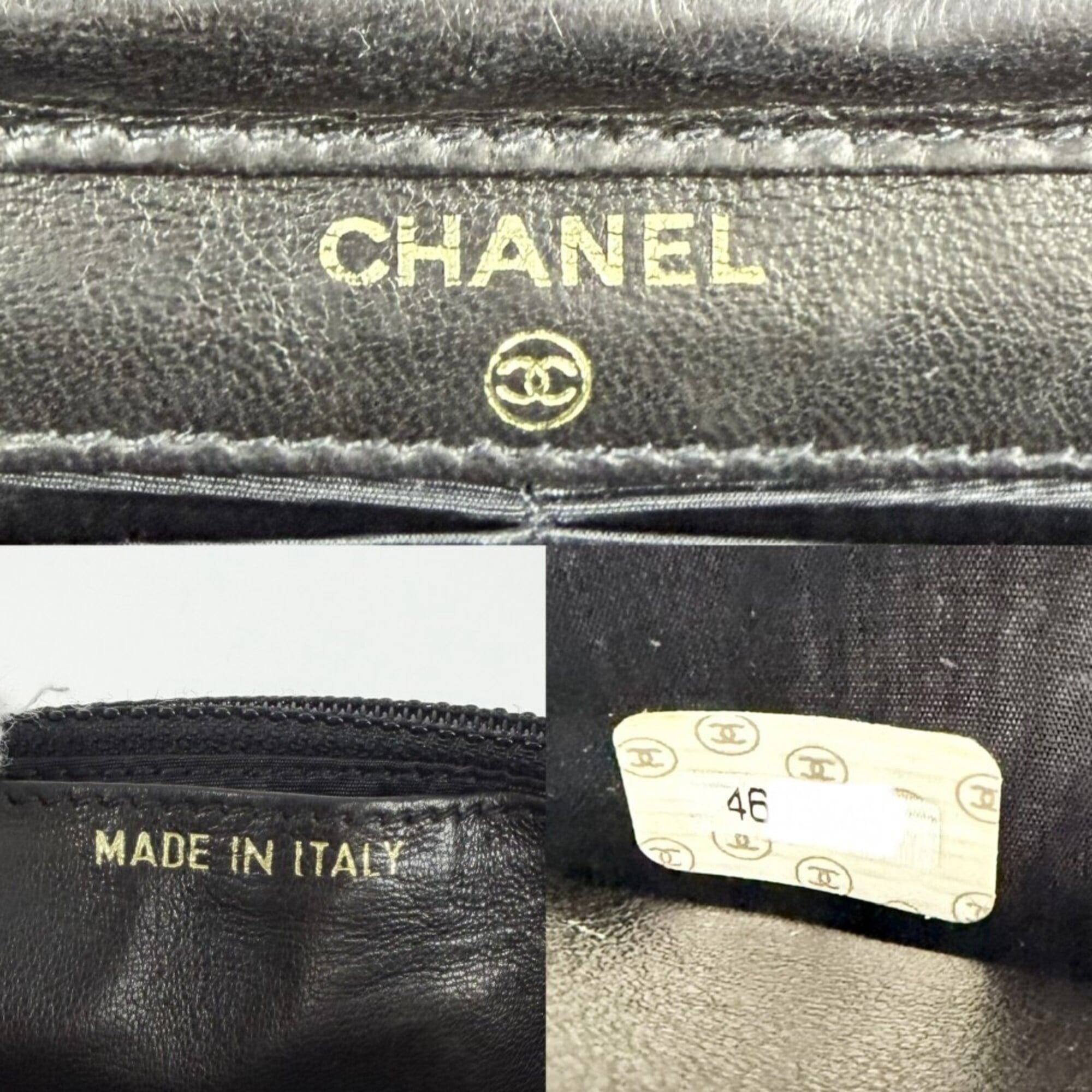 Chanel Black White Grained Calfskin Chain/Shoulder Wallet (Pre-Owned)