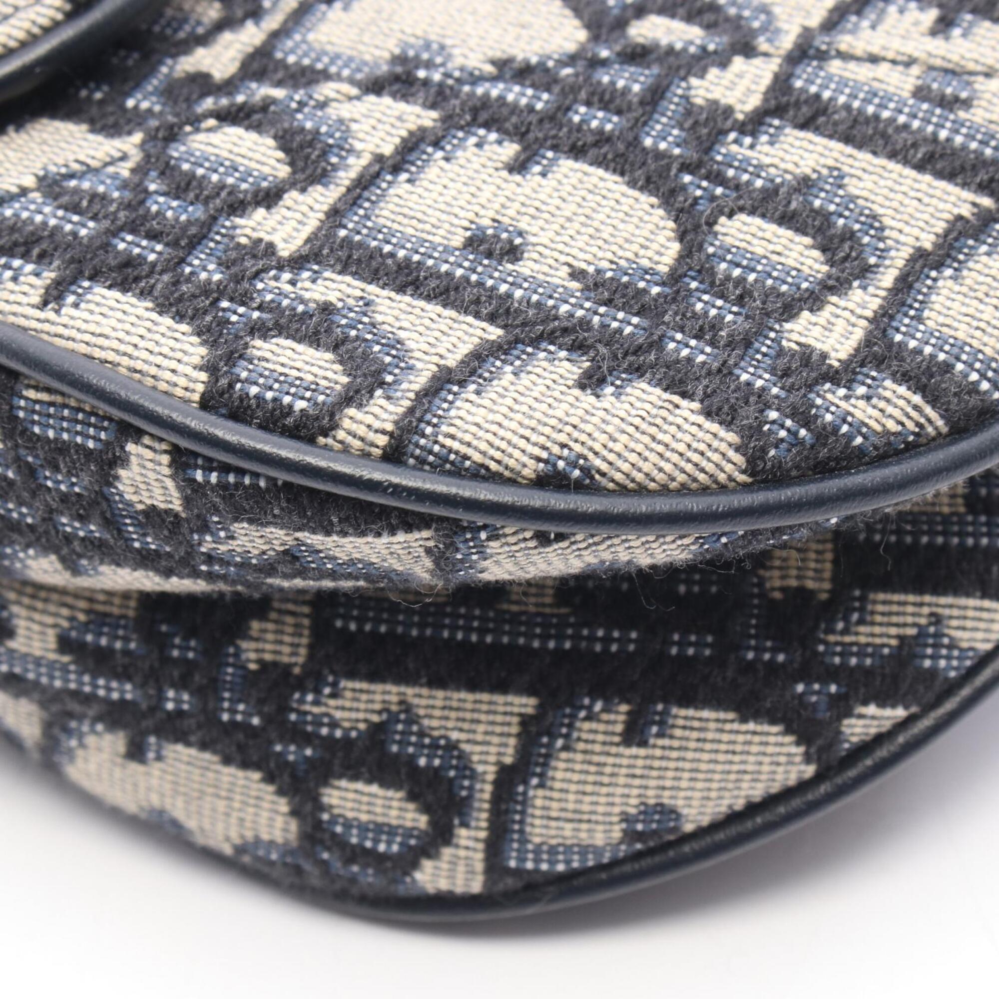 Christian Dior Beige Navy Canvas Leather Handbag Saddle Bag (Pre-Owned)