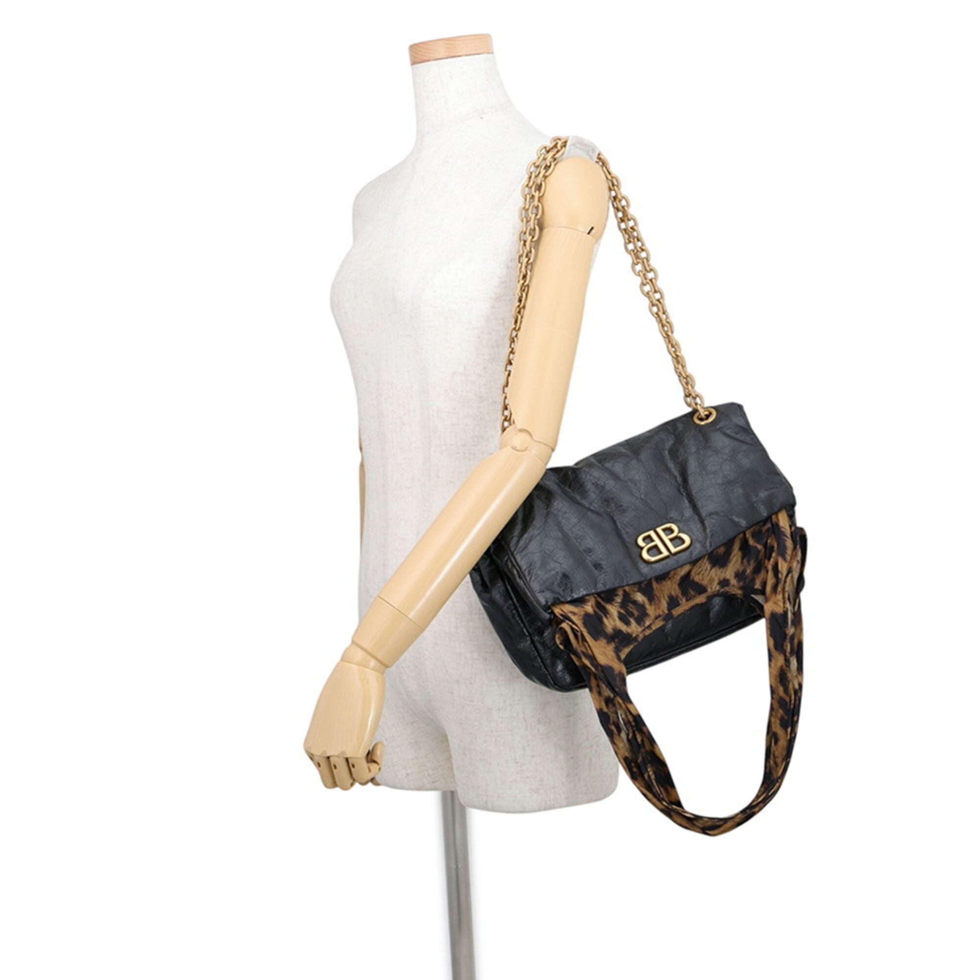 Balenciaga Black Brown Leather Nylon Handbag Shoulder Bag Tote Bag (Pre-Owned)
