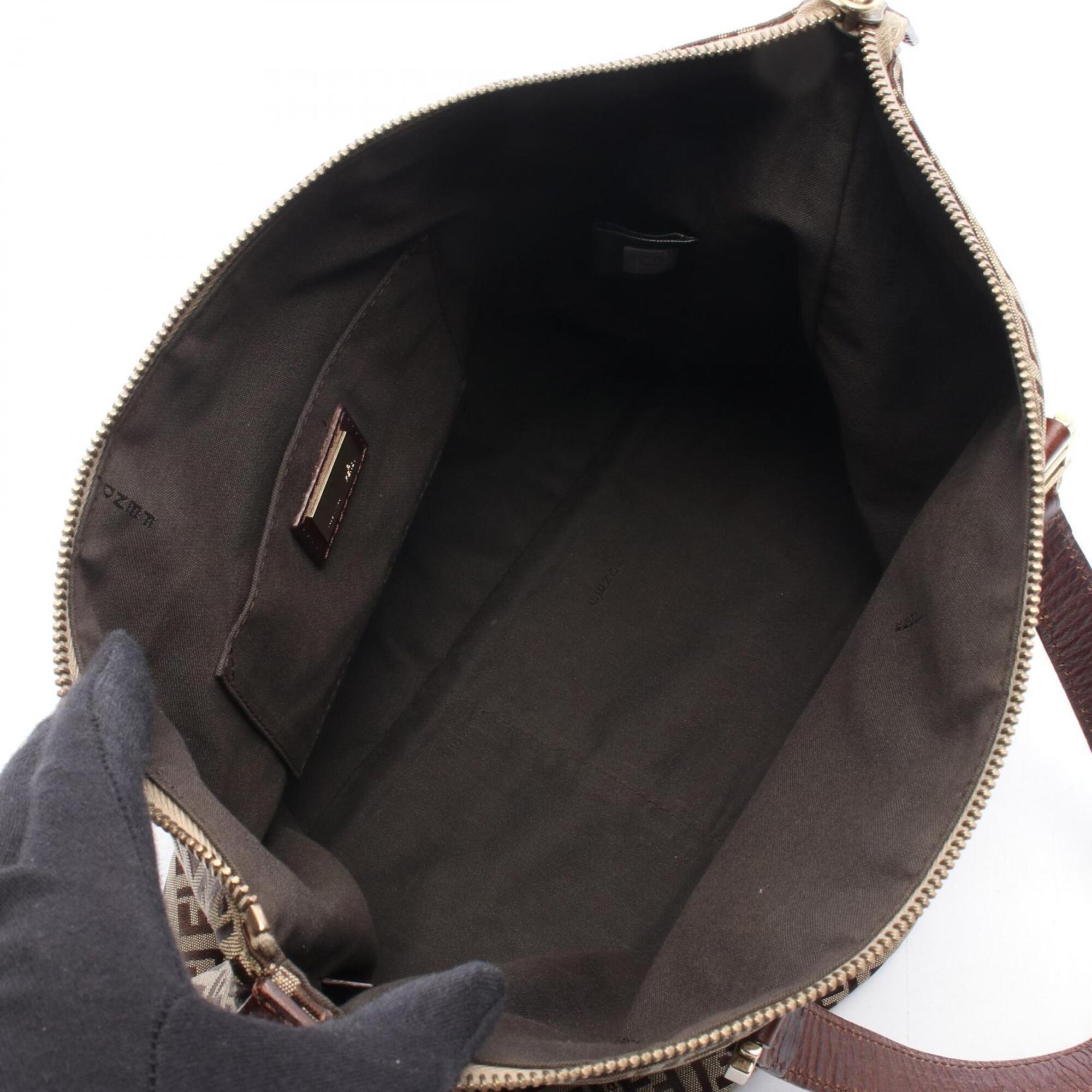 Fendi Beige Brown Canvas Leather Handbag Tote Bag (Pre-Owned)