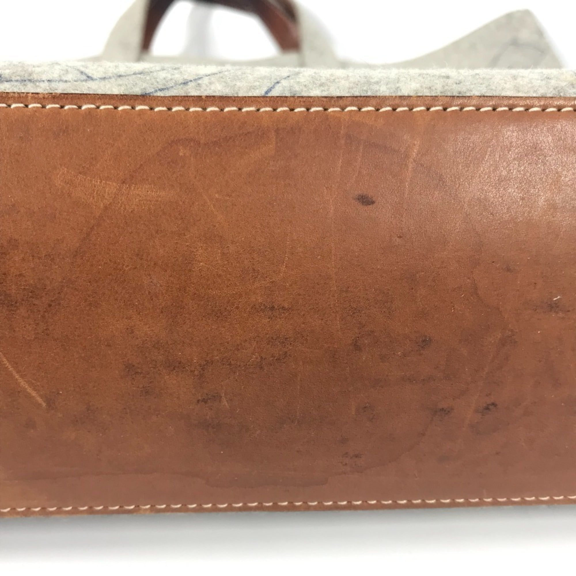 Hermes Karimi Brown Gray Felt Leather Shoulder Bag Tote Bag (Pre-Owned)