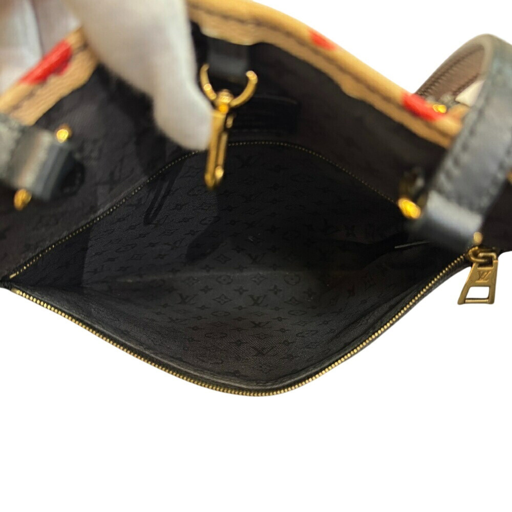 Louis Vuitton Beige Black Multi-Color Red Color Leather Handbag Shoulder Bag Tote Bag (Pre-Owned)
