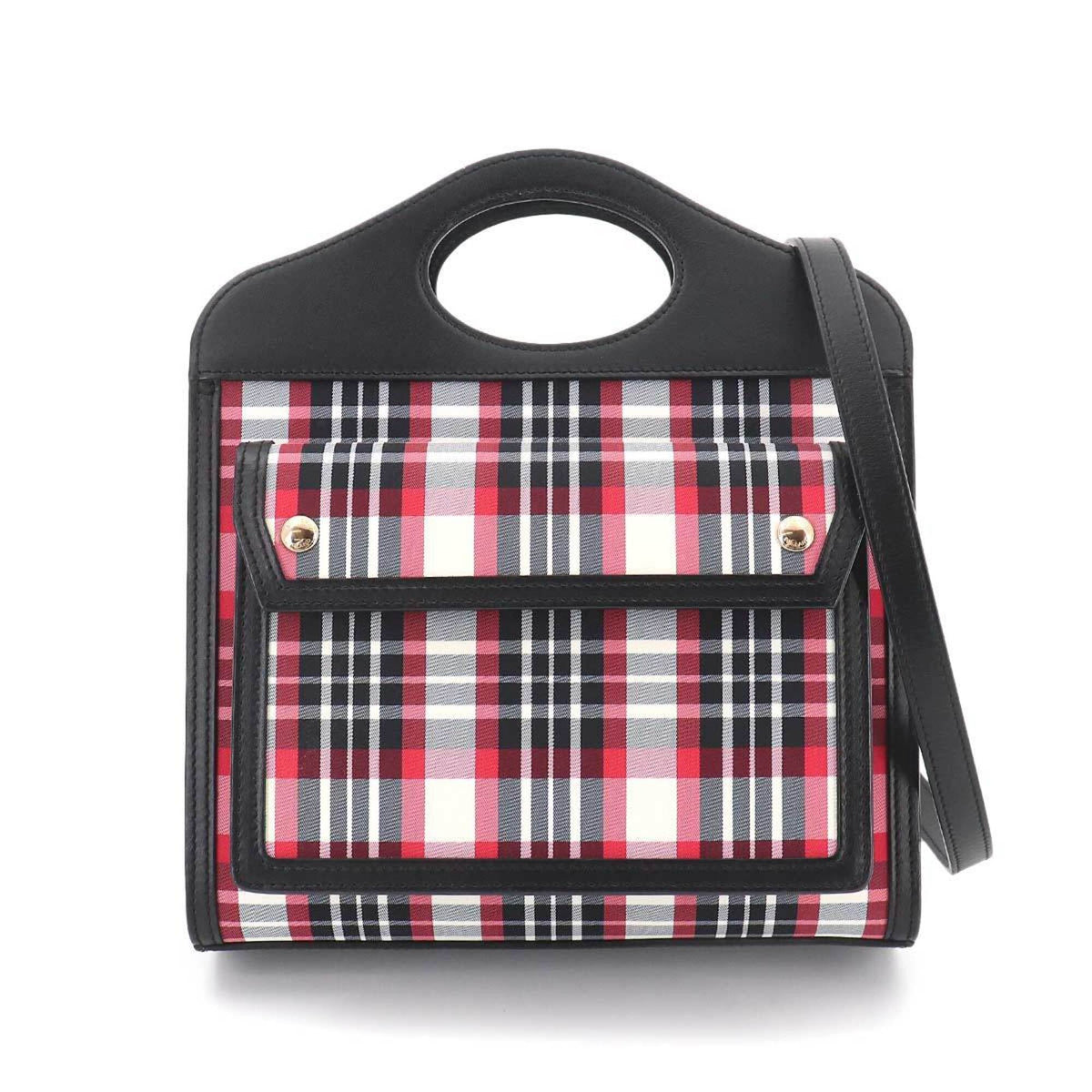 Burberry Black Red Color Leather Nylon Handbag (Pre-Owned)