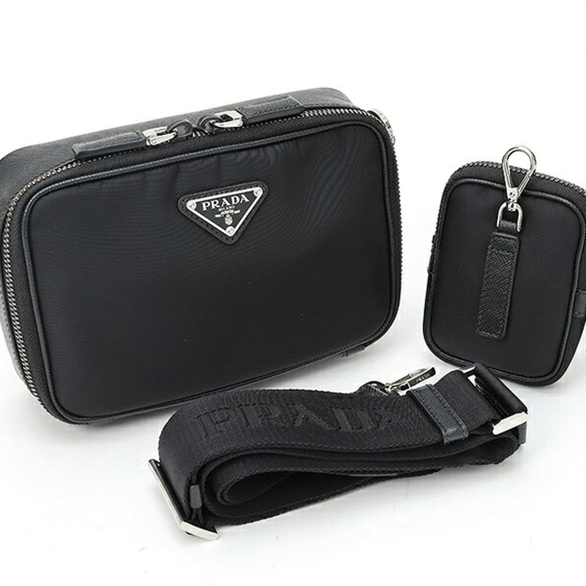 Prada Black Nylon Leather Pouch Shoulder Bag (Pre-Owned)