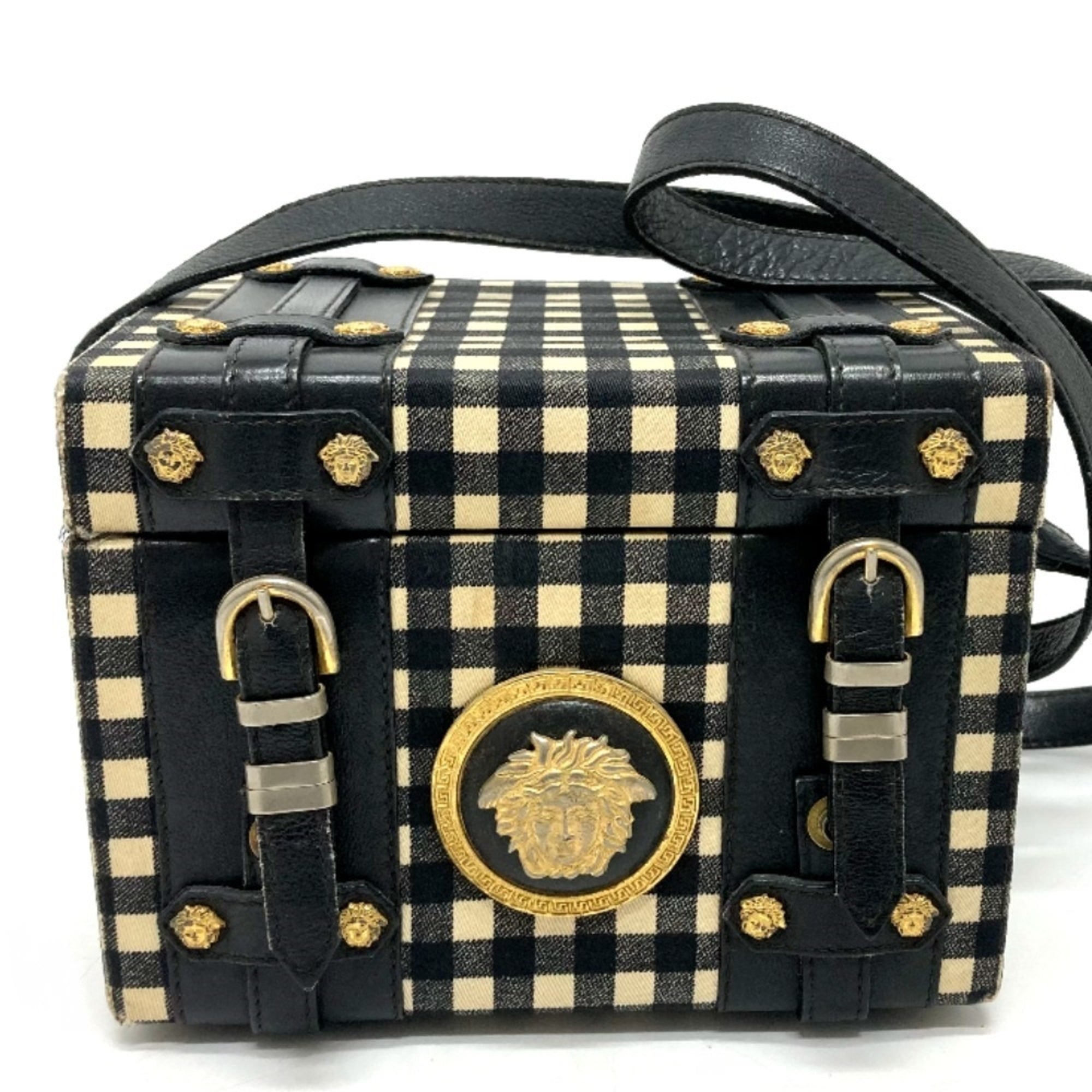 Versace Black White Yellow Leather Shoulder Bag (Pre-Owned)