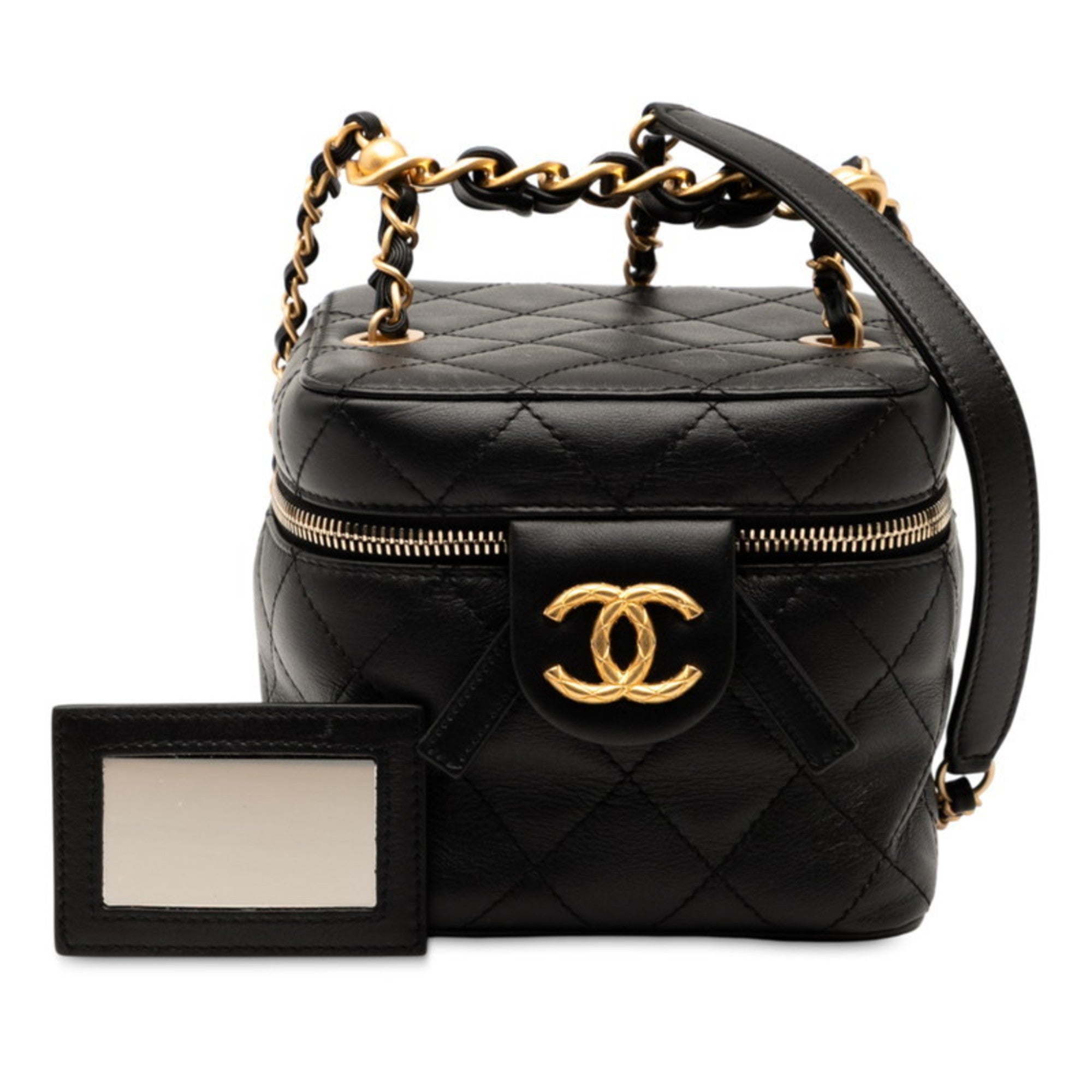 Chanel Black Leather Shoulder Bag Vanity Bag (Pre-Owned)
