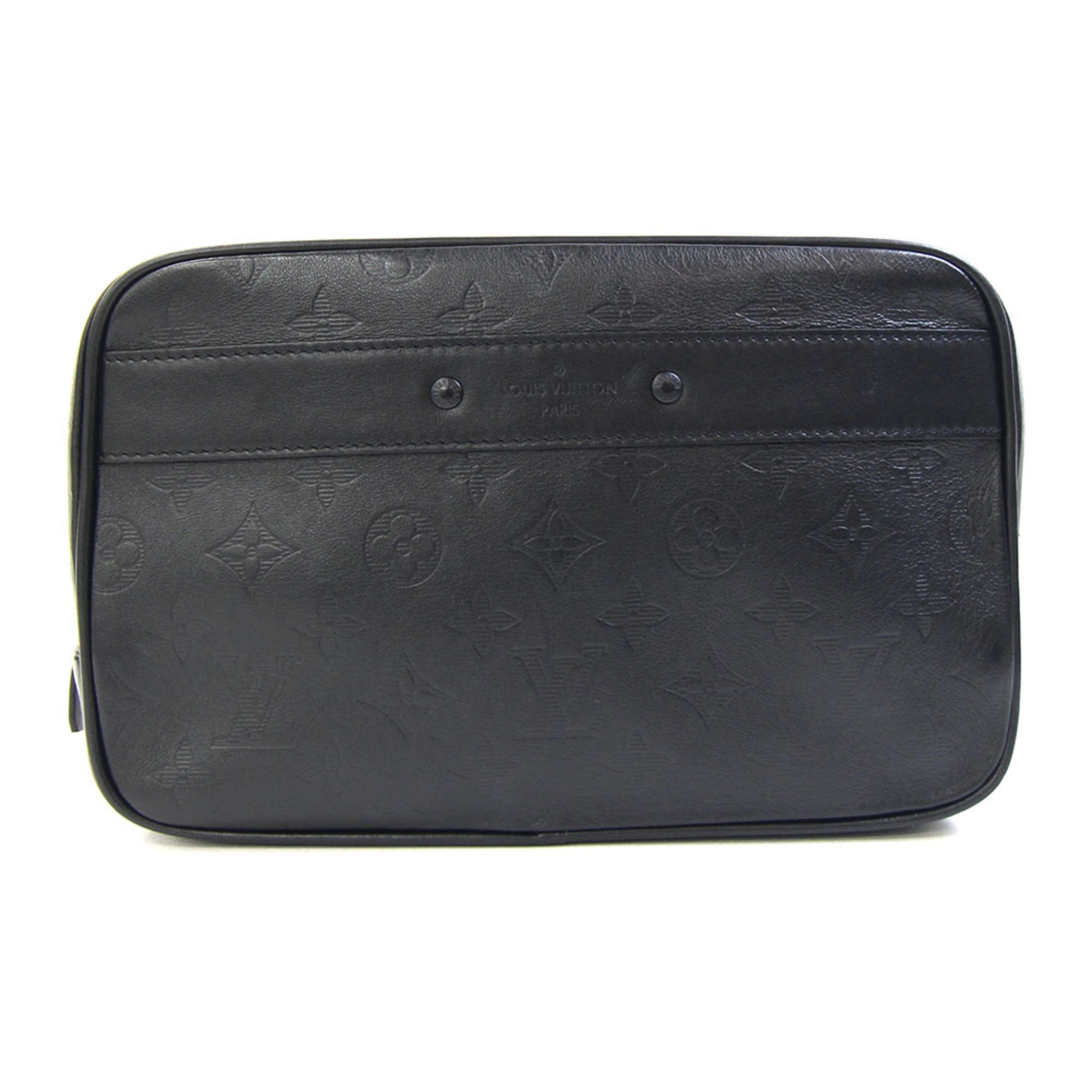 Louis Vuitton Black Monogram Shadow Leather Clutch Bag Handbag Pouch (Pre-Owned)