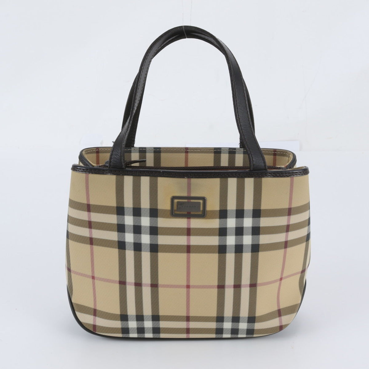 Burberry Brown Leather Coated Canvas Handbag Tote Bag (Pre-Owned)