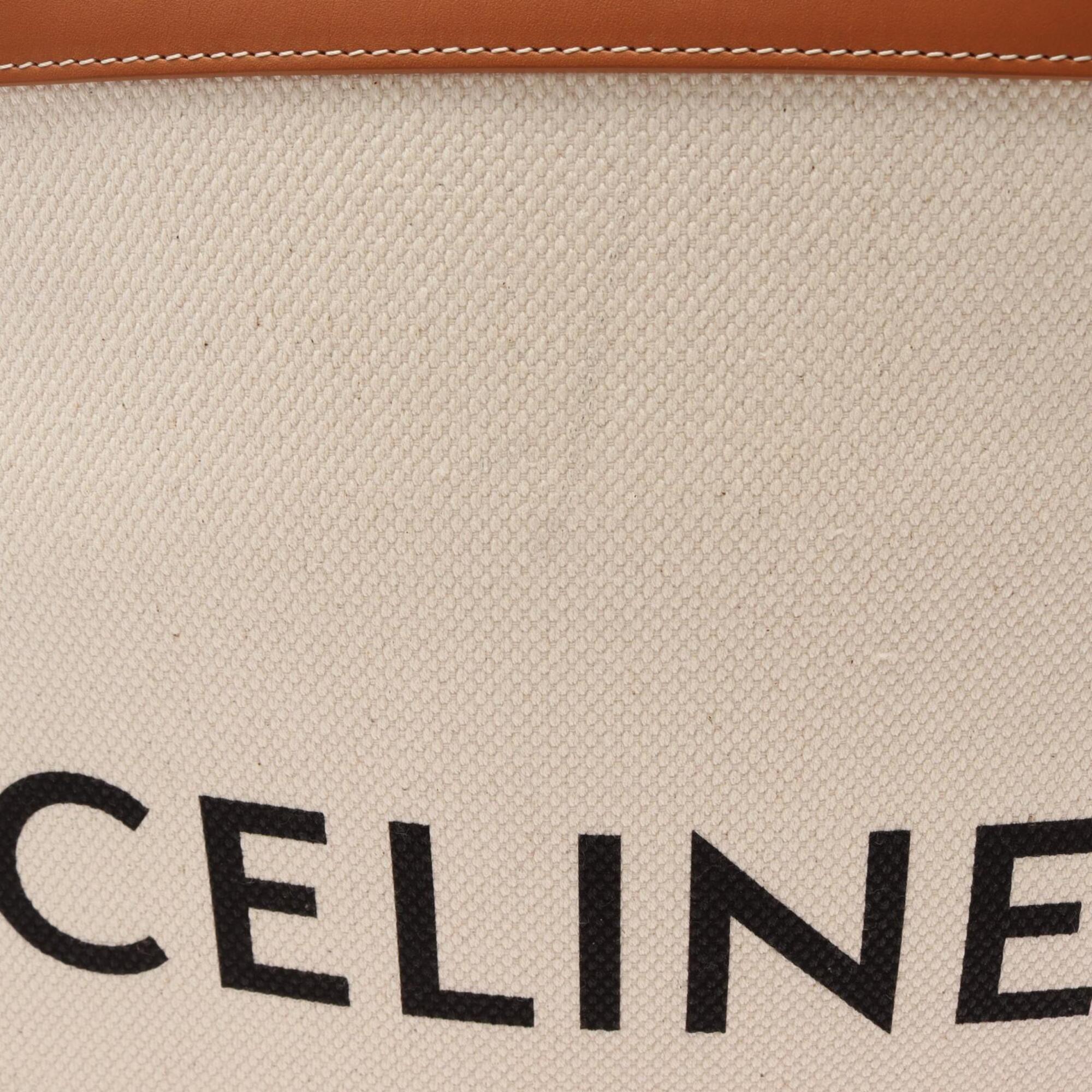 Celine Brown White Canvas Leather Handbag Tote Bag (Pre-Owned)