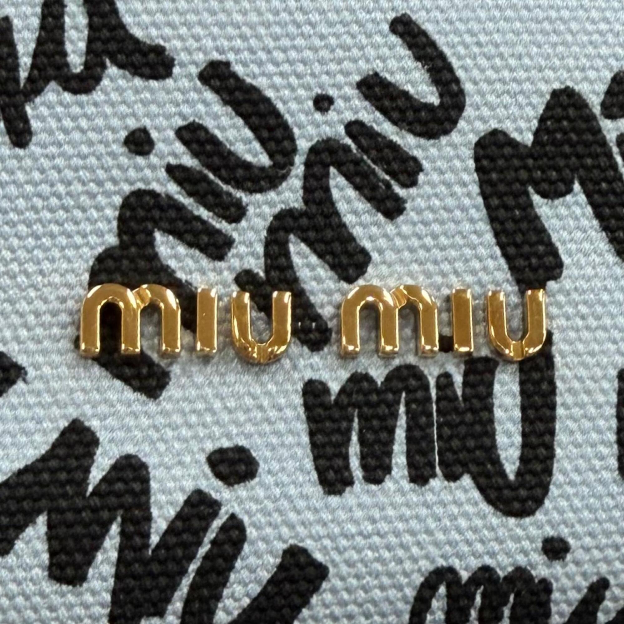 Miu Miu Black Light Blue Cotton Leather Pouch (Pre-Owned)