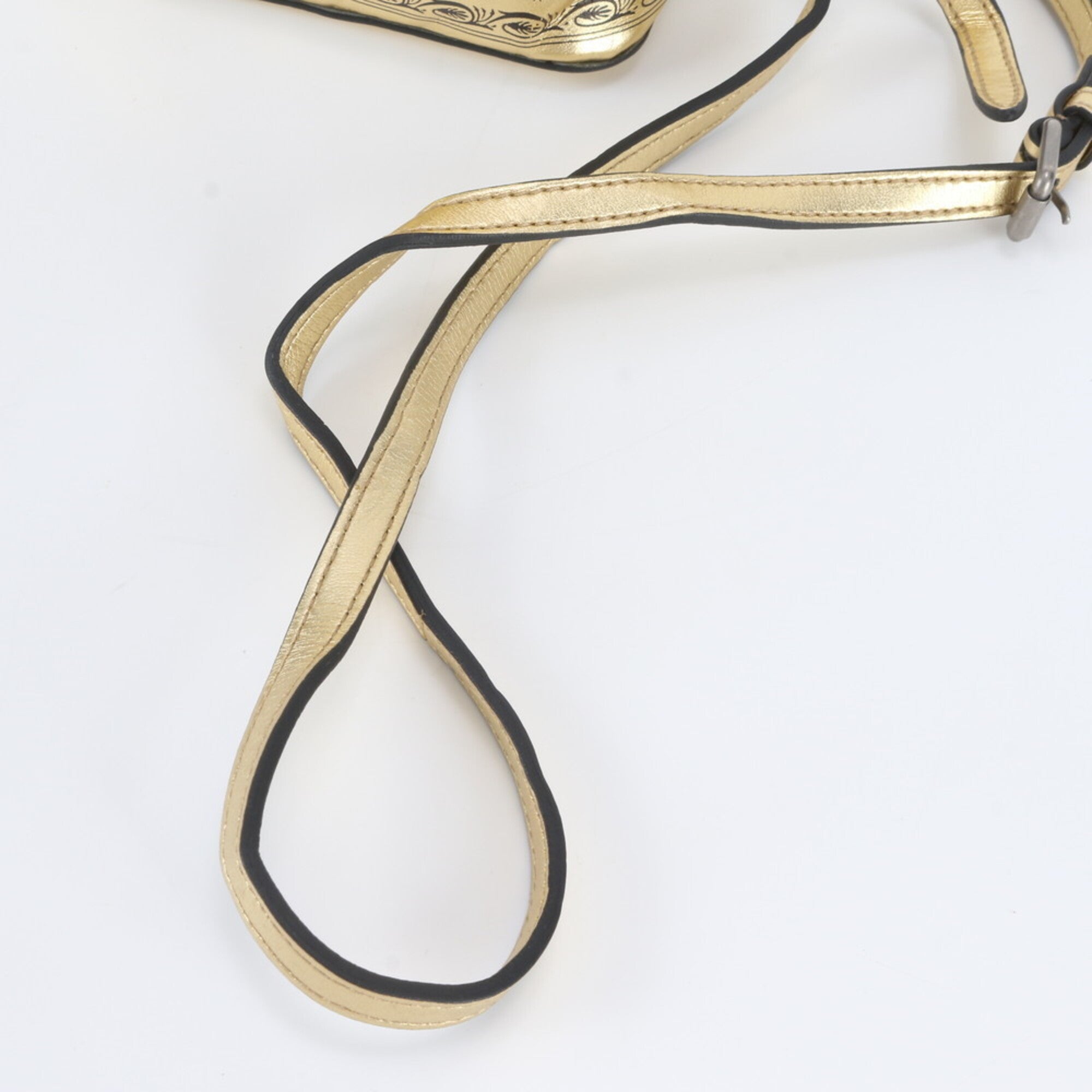 Gucci Black Gold Leather Shoulder Bag (Pre-Owned)
