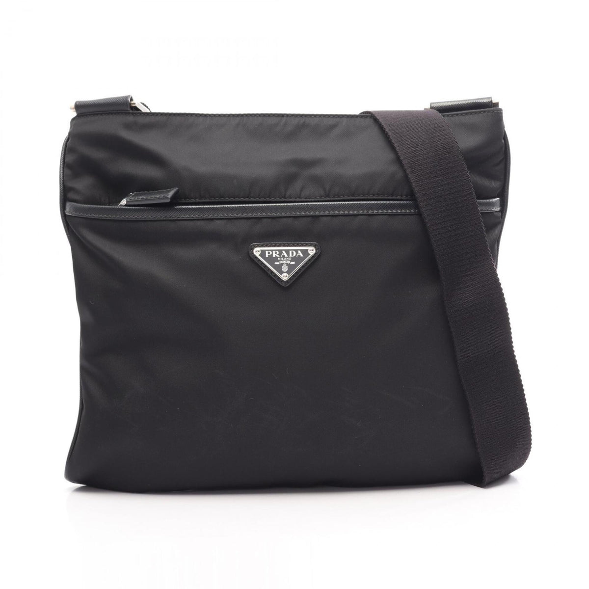 Prada Black Nylon Leather Handbag Shoulder Bag (Pre-Owned)