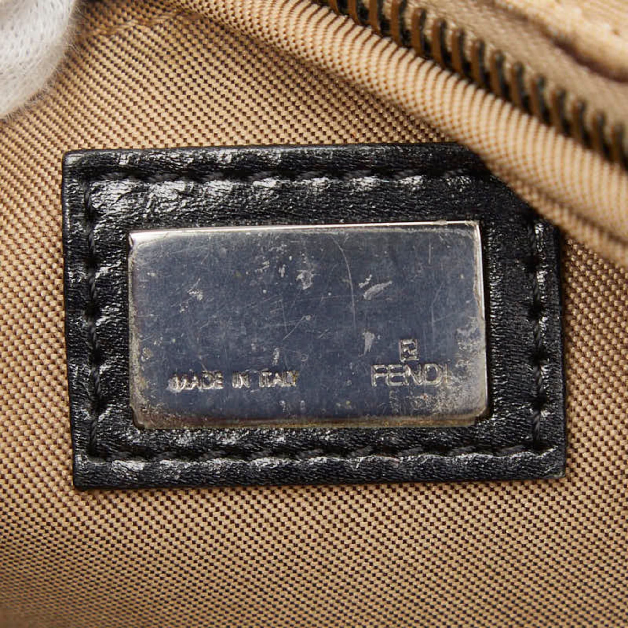 Fendi Beige Black Leather Canvas Handbag Shoulder Bag (Pre-Owned)