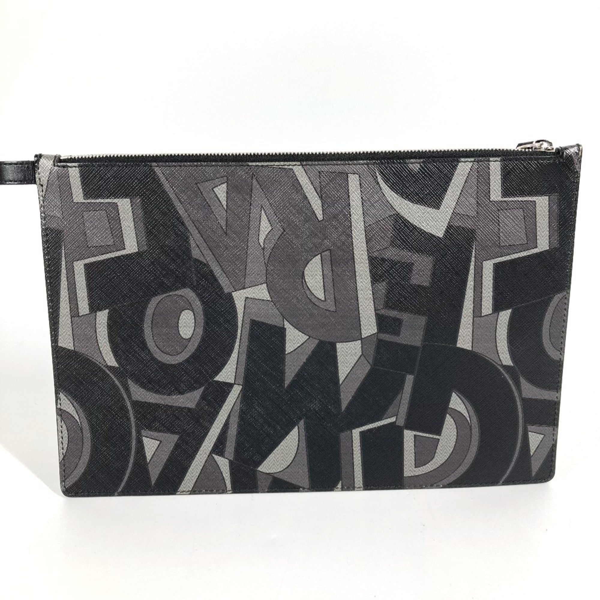 Salvatore Ferragamo Black Gray Leather Clutch Bag Pouch (Pre-Owned)