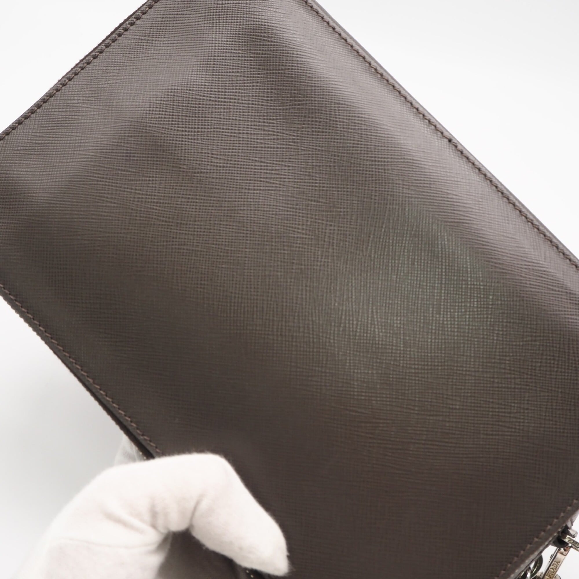 Prada Saffiano Grayish Saffiano Clutch Bag (Pre-Owned)