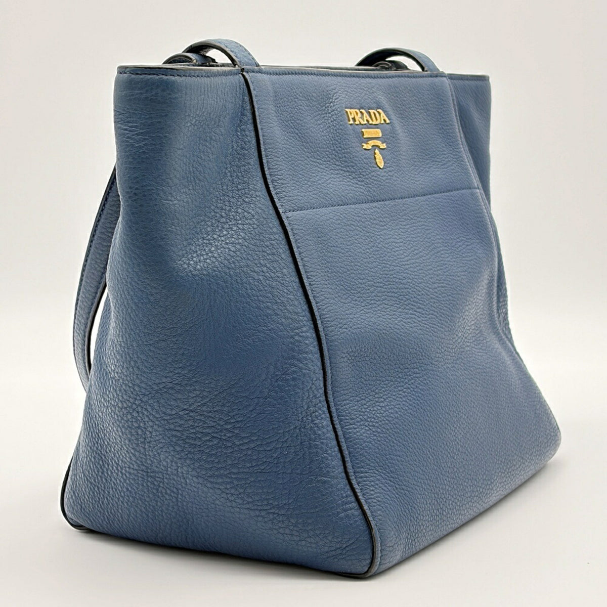 Prada Blue Leather Shoulder Bag Tote Bag (Pre-Owned)