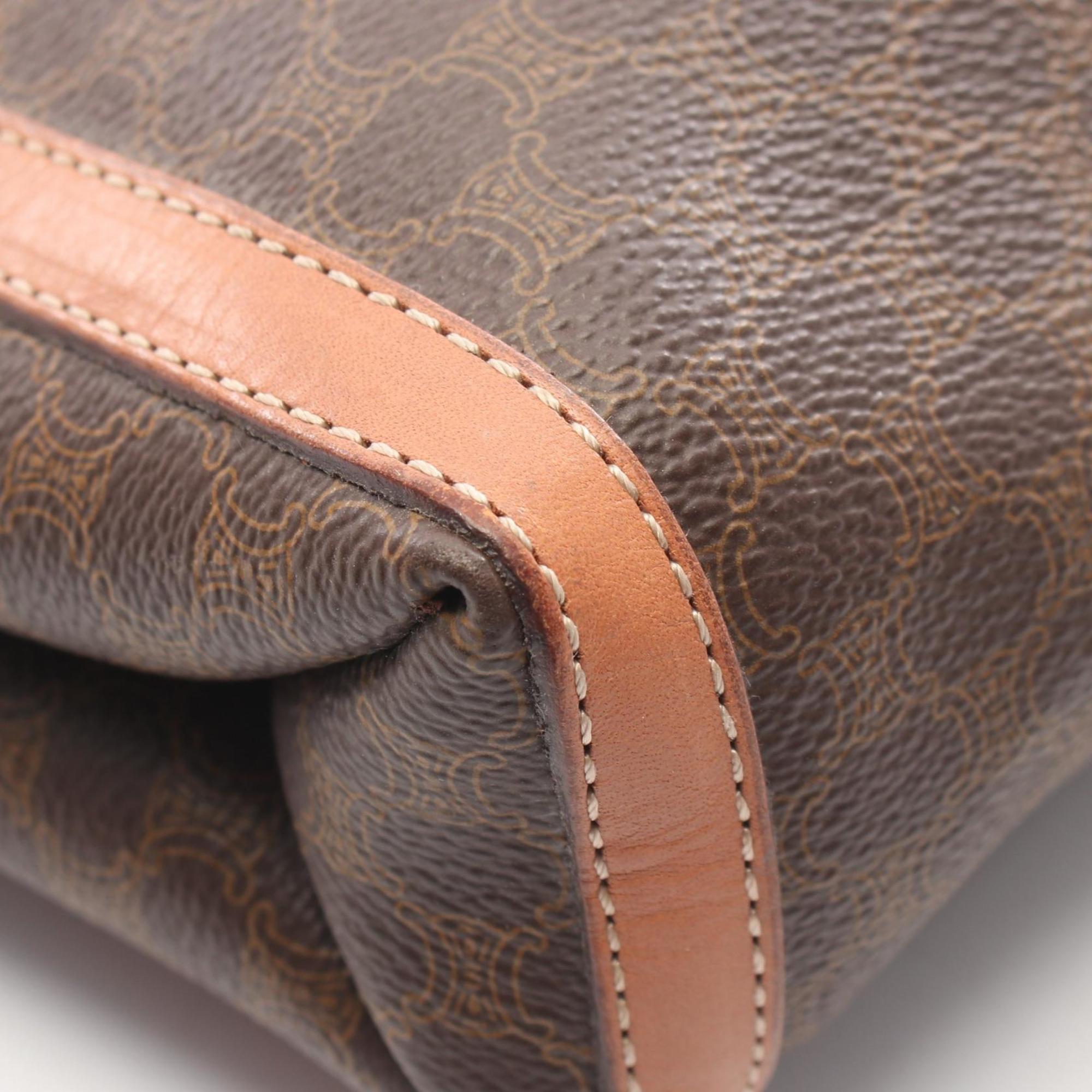 Celine Brown Coated Canvas Leather Clutch Bag Handbag (Pre-Owned)